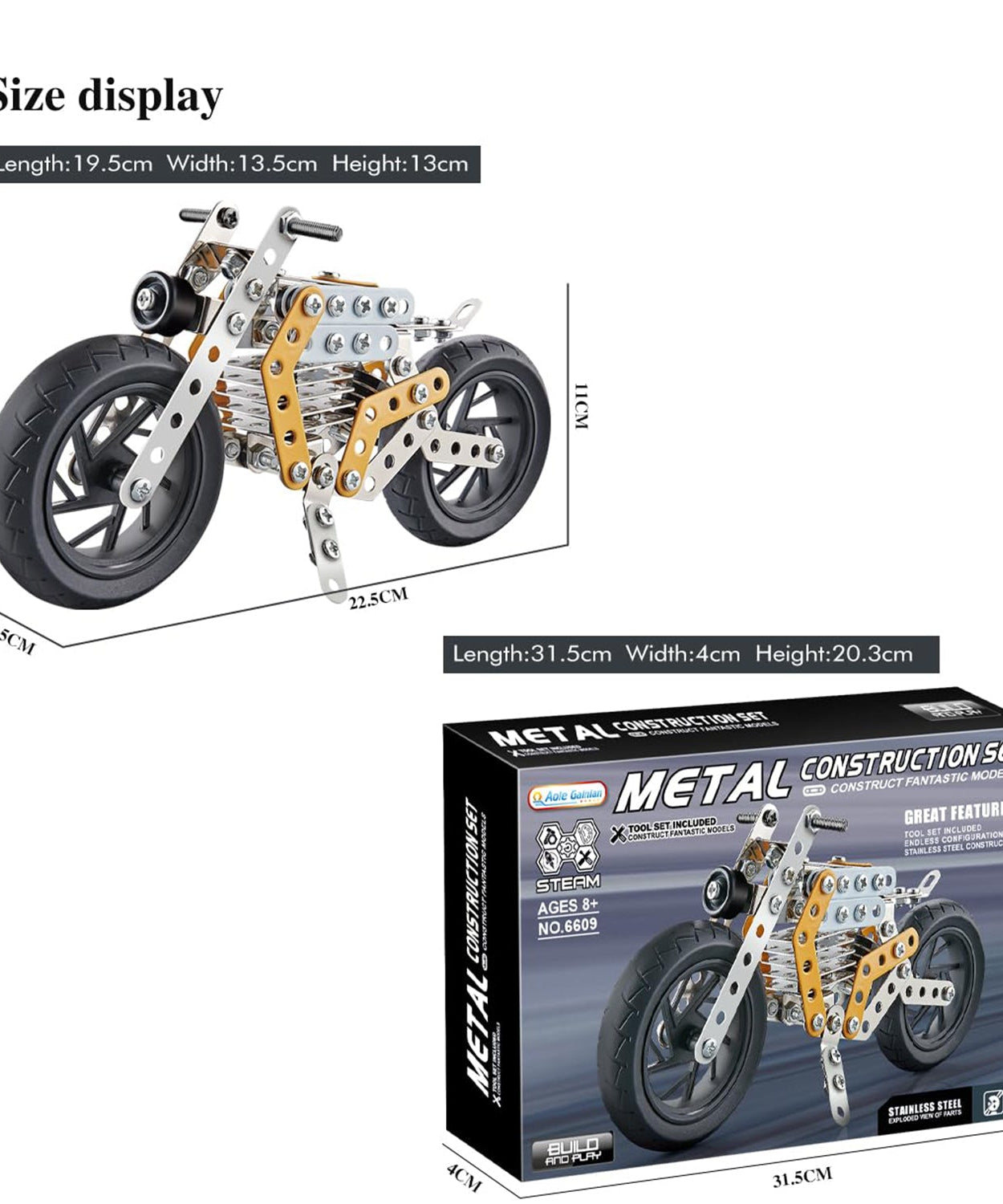 Metal DIY Bike Building Blocks for Kids (bike 162 pc of Bike Tool / 1 Set】