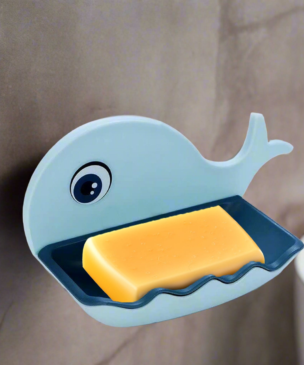 Adhesive soap holder stand, fish shape for kitchen or bathroom.