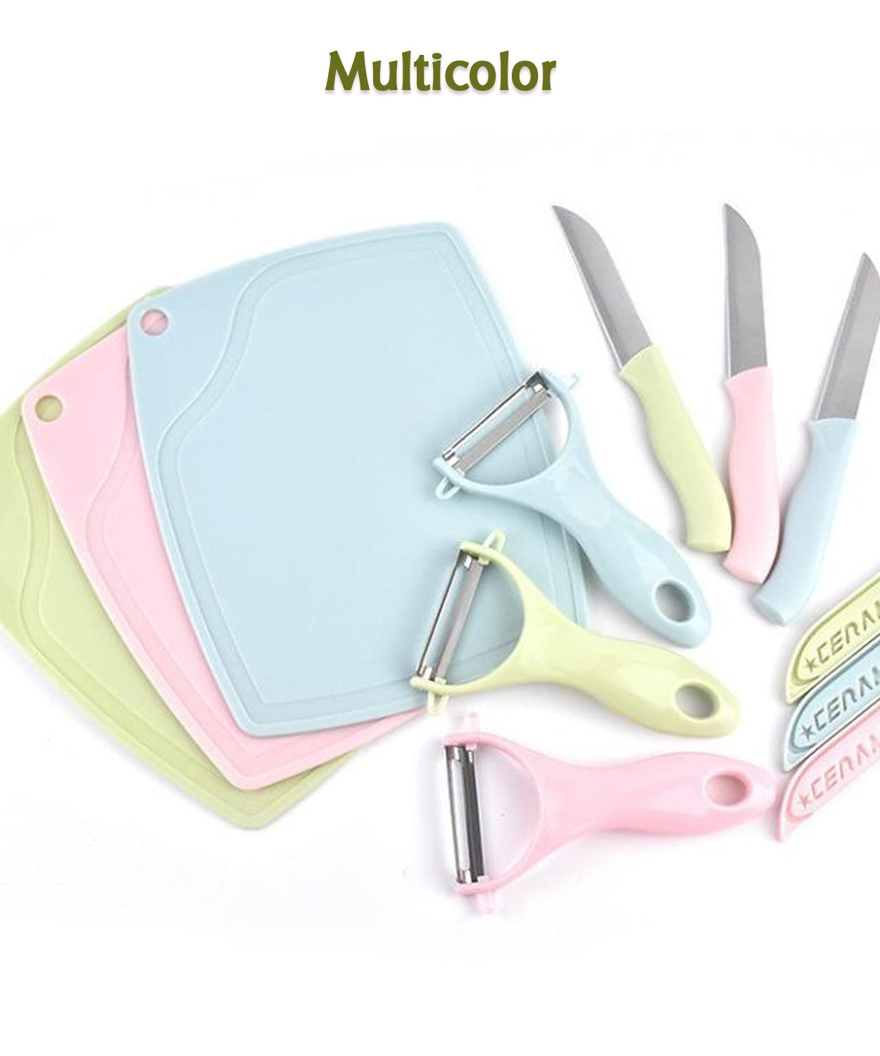 Plastic Kitchen Peeler - Green & Classic Stainless Steel 3-Piece Knife Set Combo