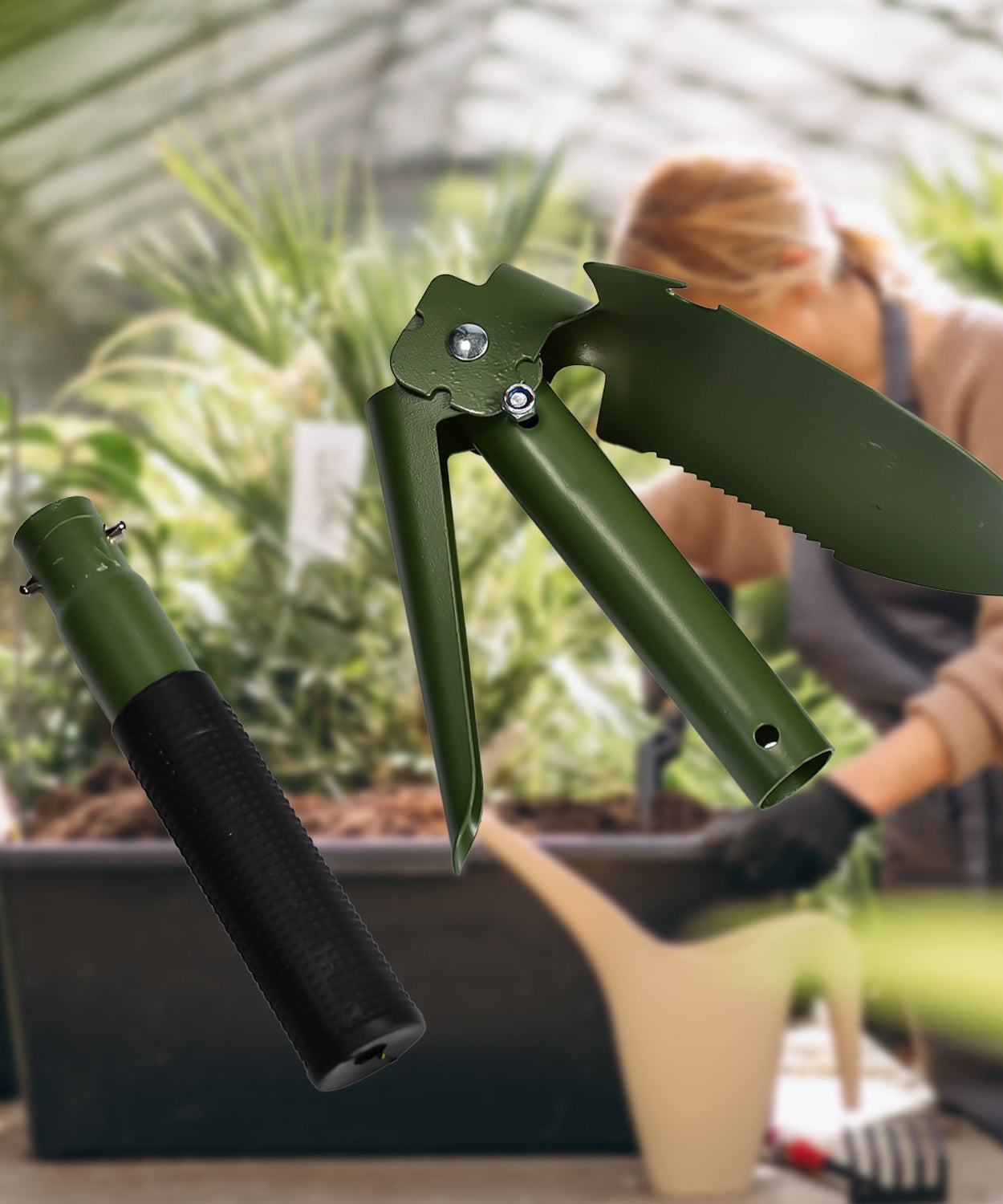 Mini folding shovel for camping and hiking with carrying case