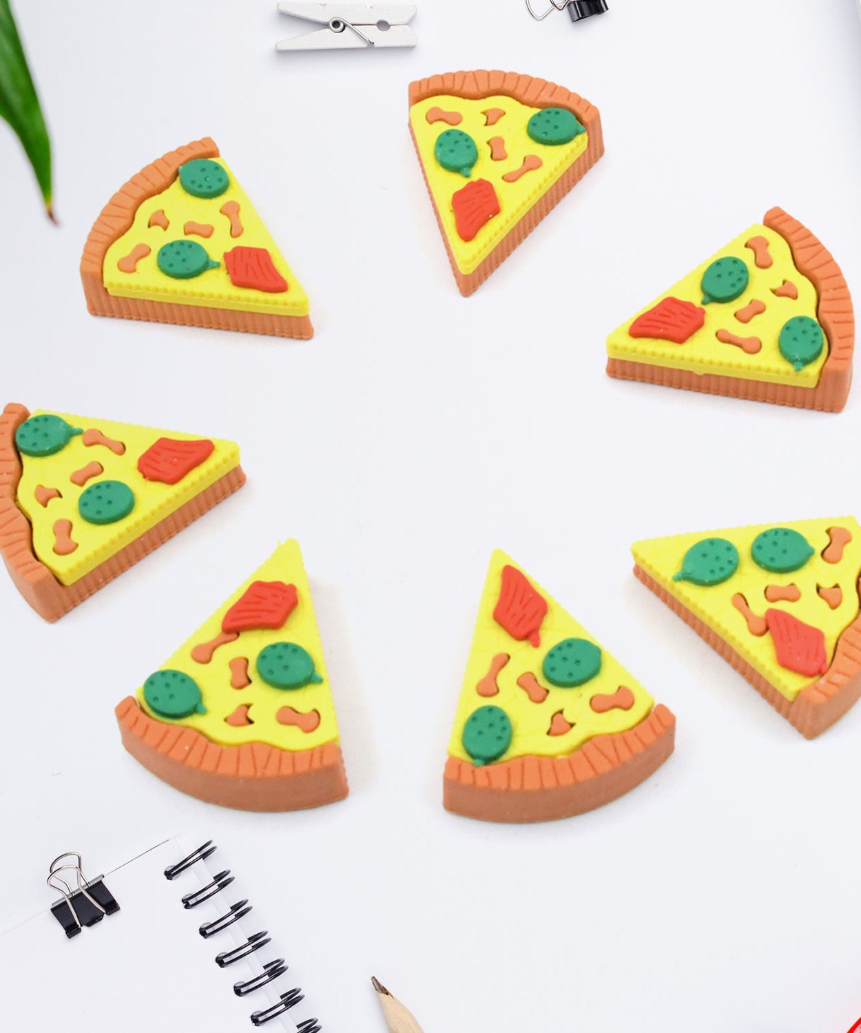 3D Pizza Slices Eraser Set – Fancy & Colorful Stationery for Kids & Gifts (7 slice)