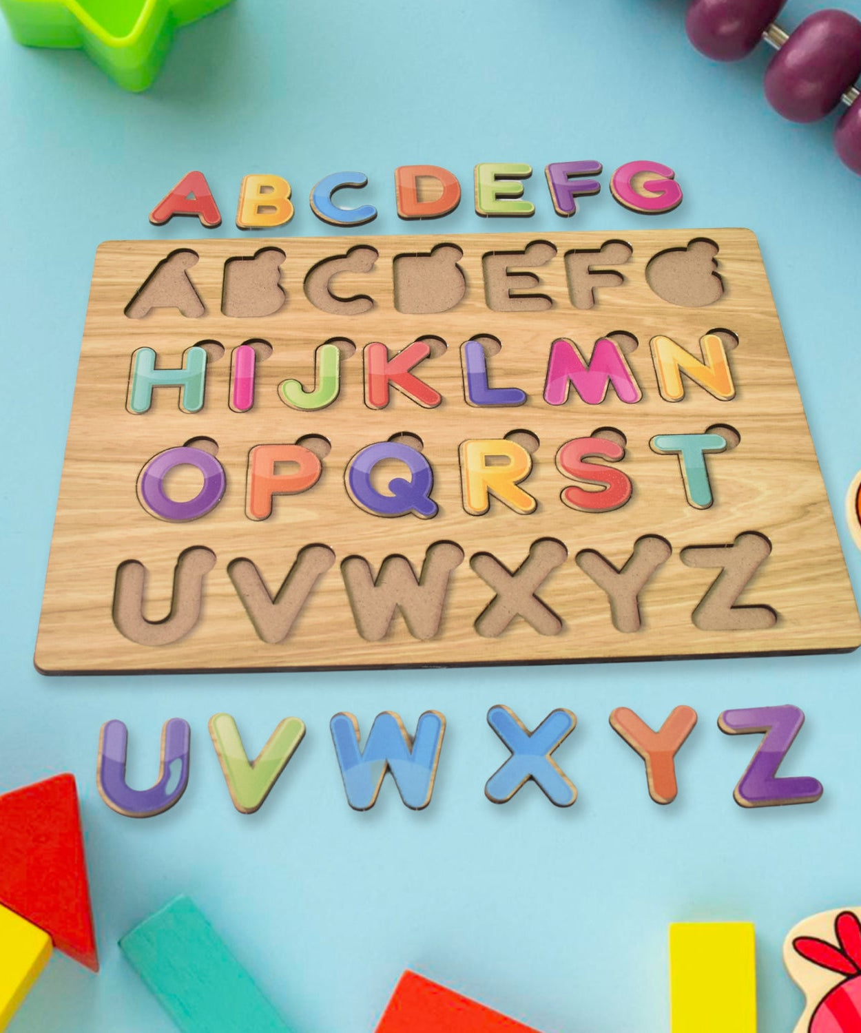Wooden Puzzle Board ABC Letters Shapes Educational Learning Toys (1 Set)