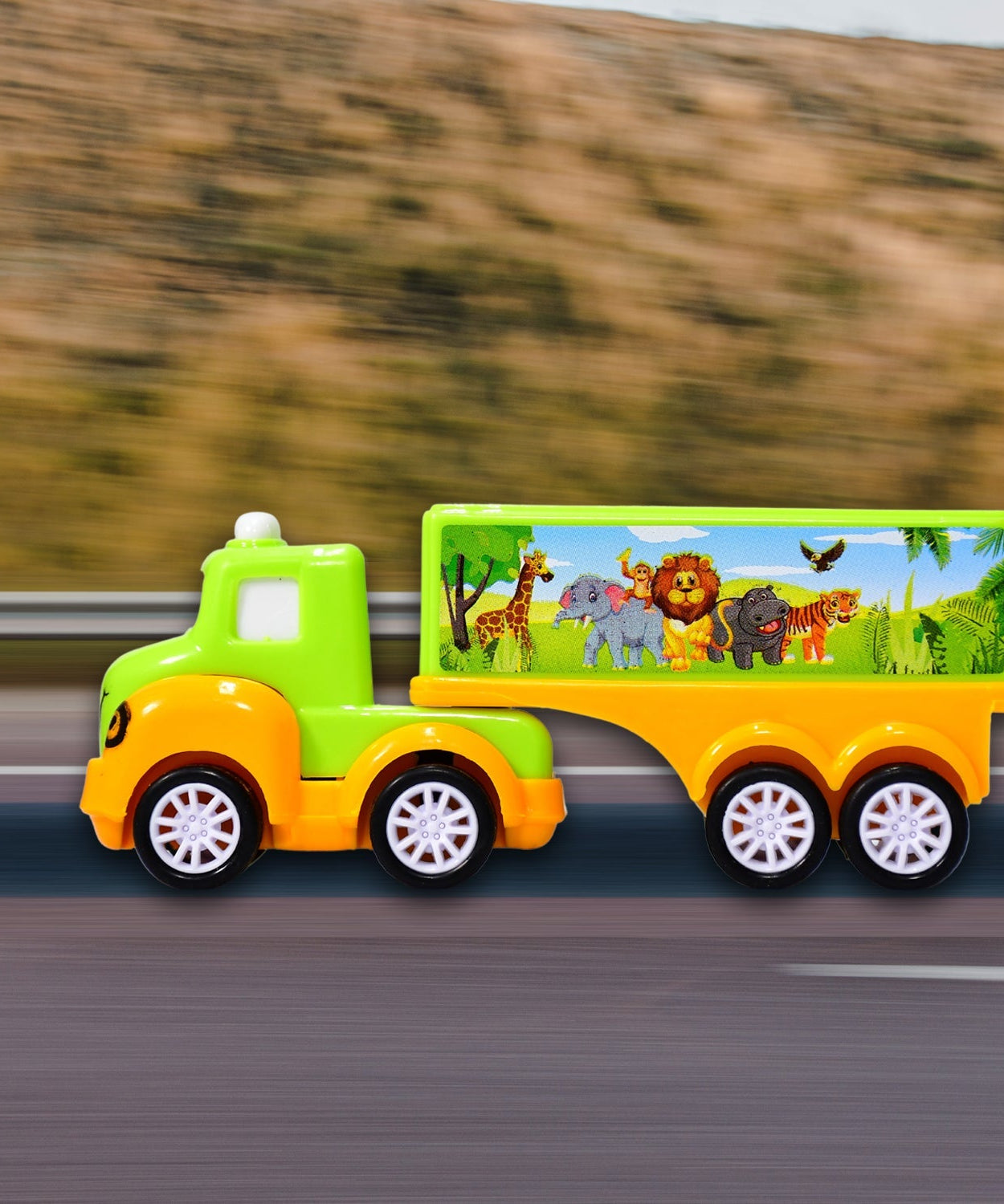 Bright green and yellow toy truck for kids play