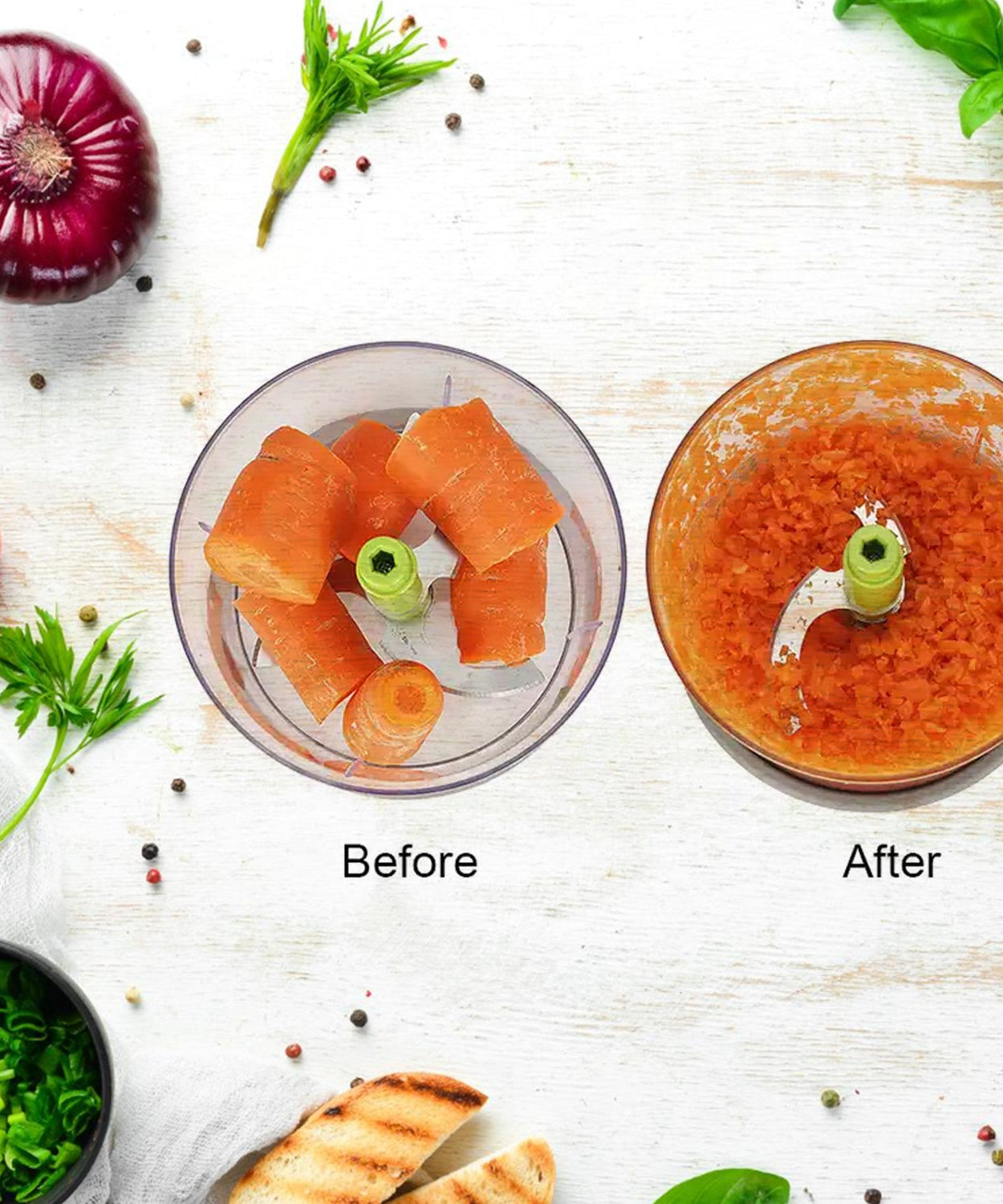 Food chopper with locking system, 3 stainless steel blades