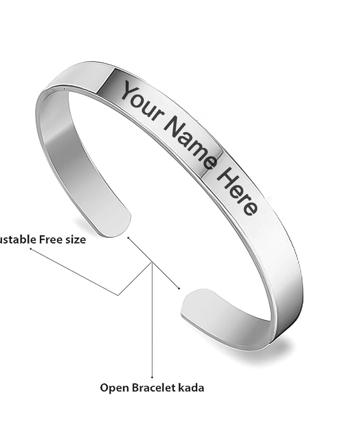 Customized / Personalized Stylish Kada Bracelet (1 Pc / Silver)