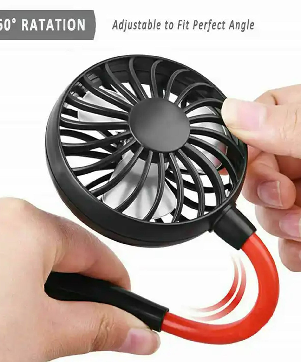Portable neck fan with USB recharge for outdoor use