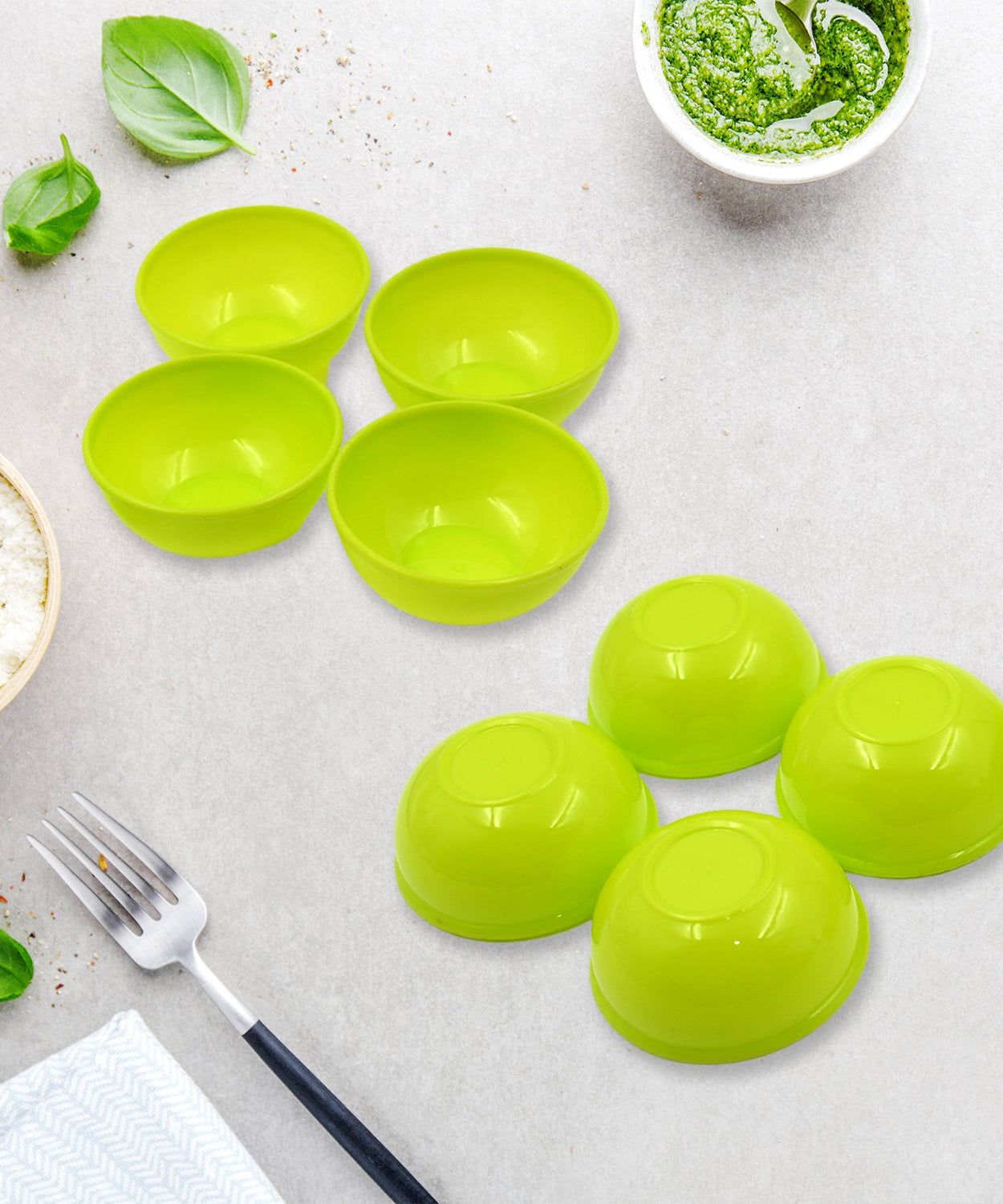 Multipurpose Small Round Plastic Bowl / Katori, Microwave Safe Reusable Lightweight Bowl, Dishwasher Safe Chutney Bowl (8 Pcs Set)