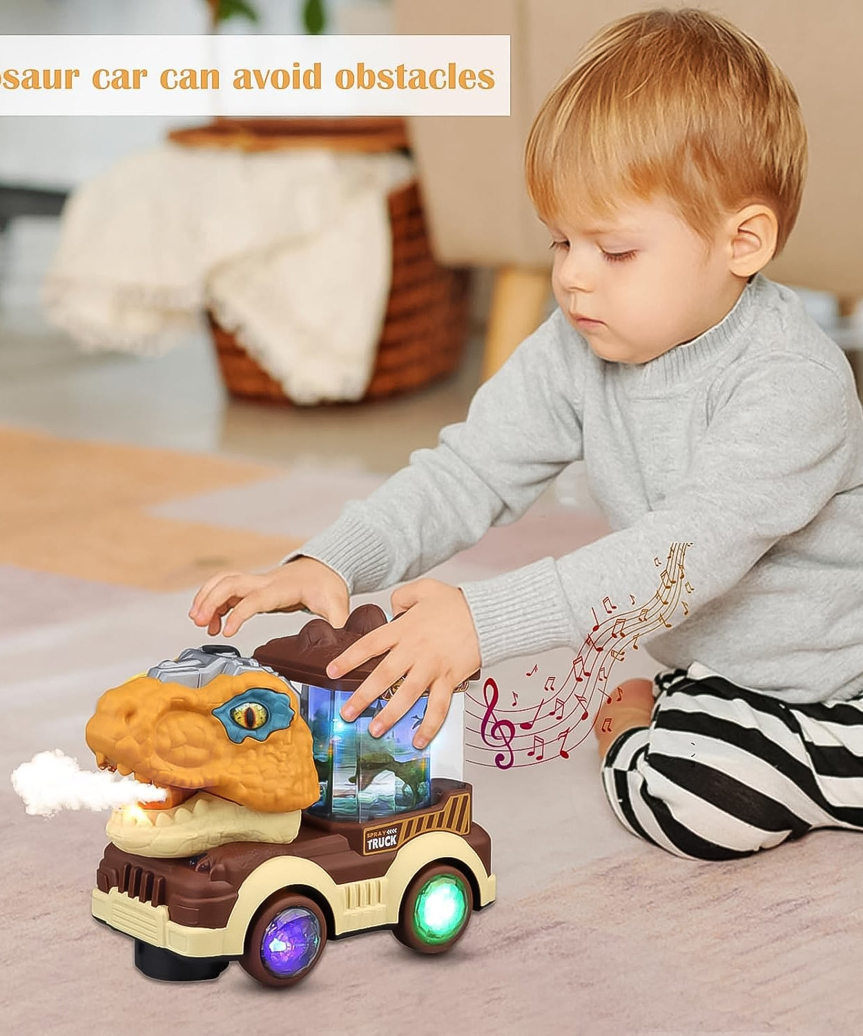 Dinosaur Car Toy with Humidifier Sound and Light (1 Pc)