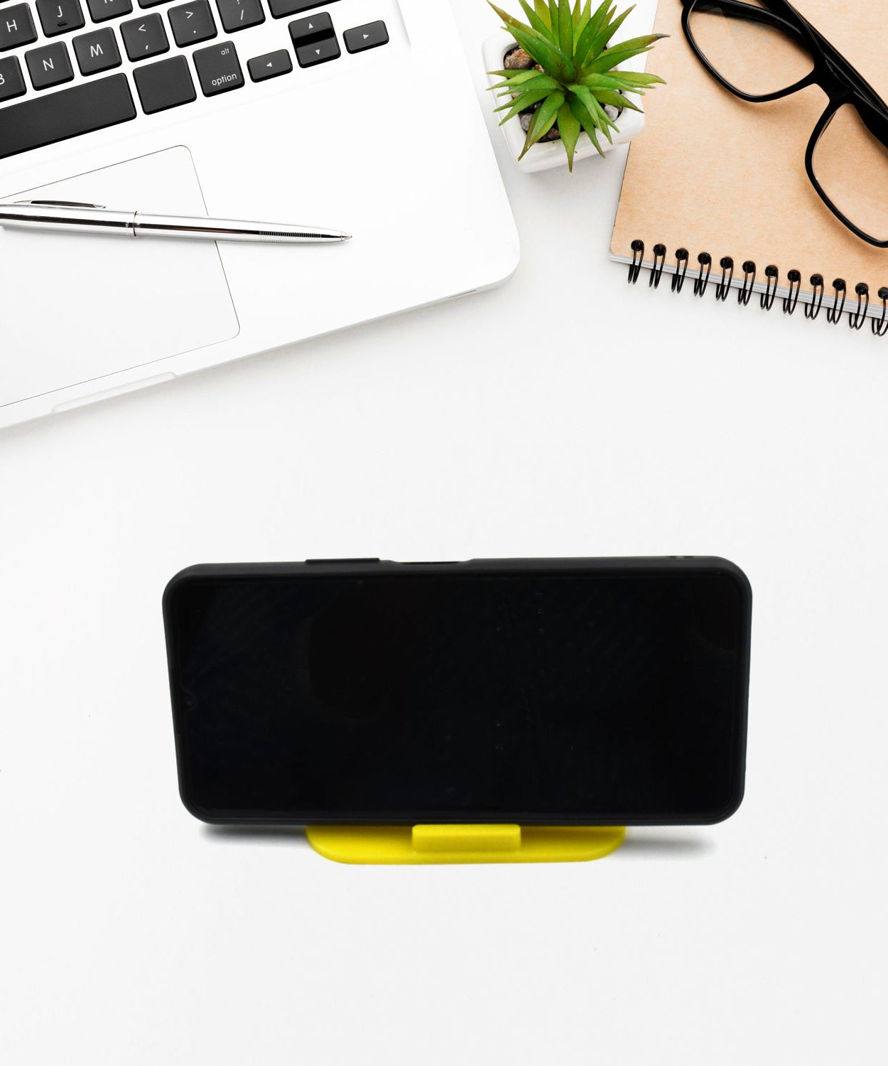 Desktop mobile stand, four-sided pyramid shape for stability