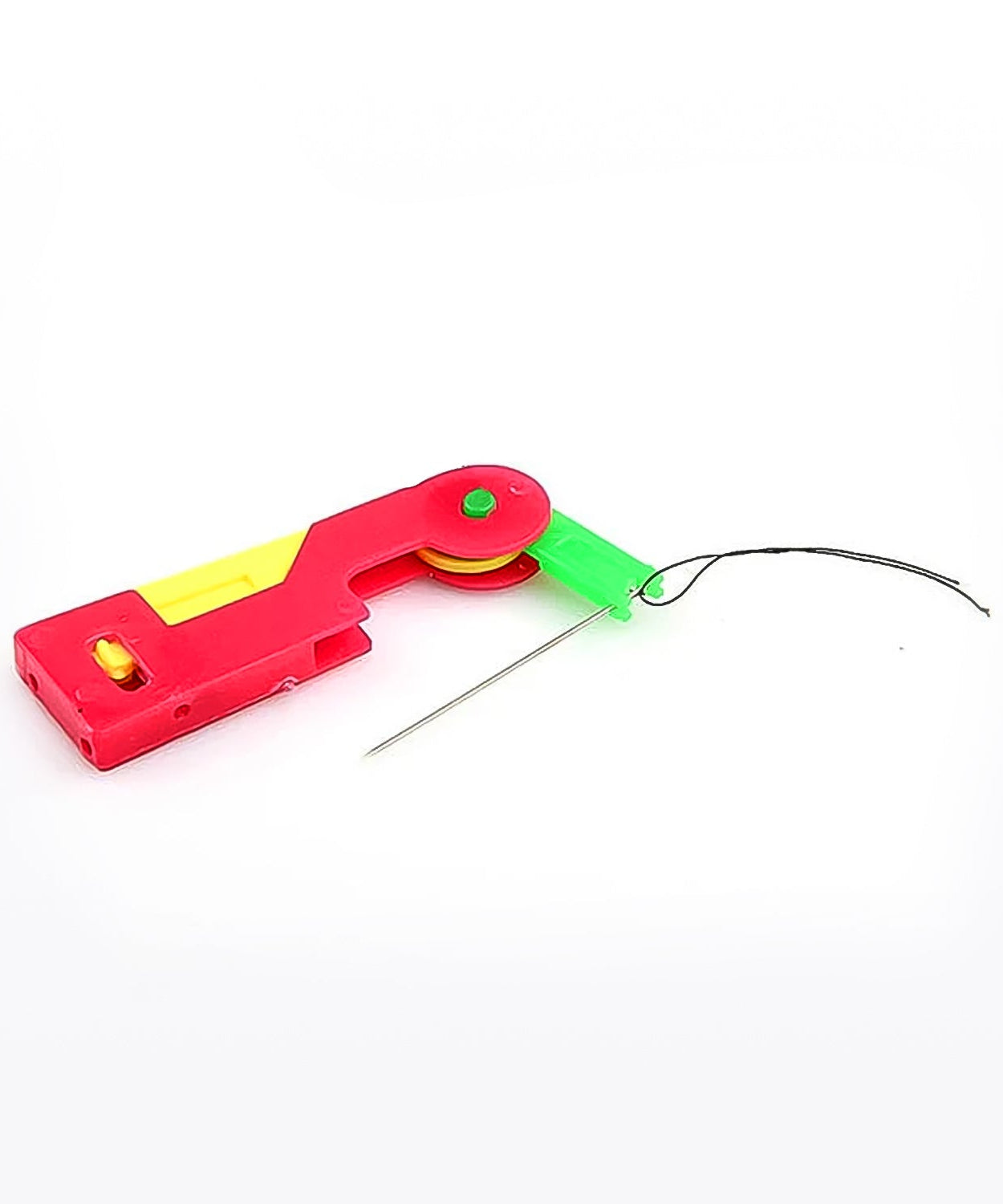 Multicolour needle threading device with detailed close-up of threading area