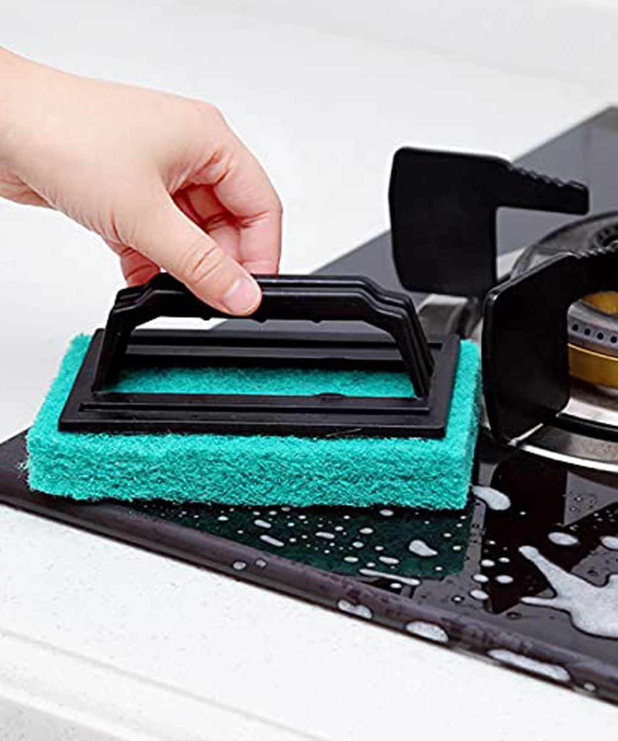 Brush with handle for tile cleaning