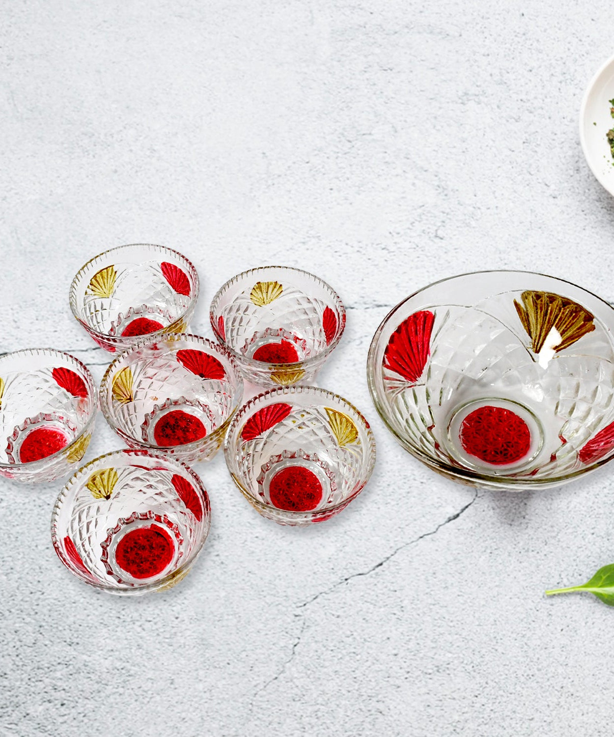 Rose glass Multipurpose Pudding / Dessert / Ice Cream Bowl Set for Home use, Home & Kitchen Serving Bowl for Sundae, Sweets, Snacks, Fruit, Pudding, Nuts or Dip, Serving Bowls 6 Medium & 1 Big Bowl (Set of 7 pc)