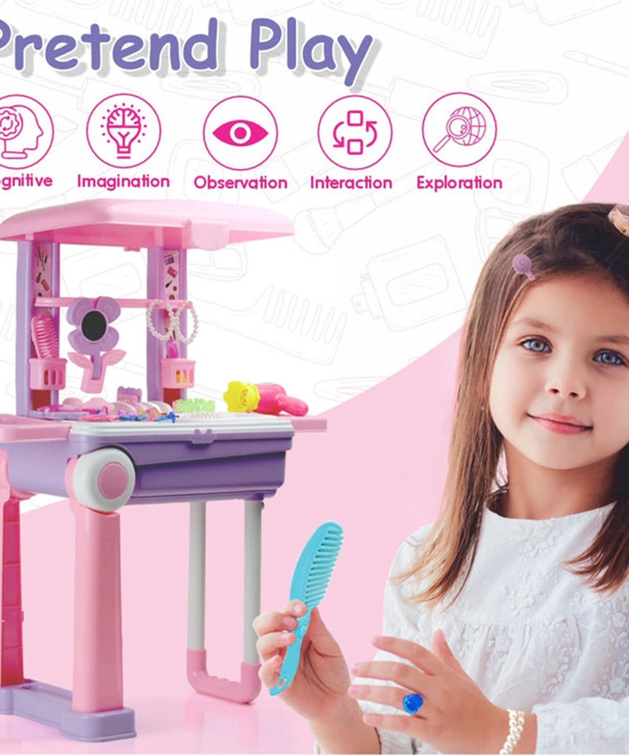 Big Beauty Set Suitcase On Wheel, The Ultimate Beauty Set On Wheels for Girls, Makeup Kit is Easy to Clean & Use, Portable Beauty Set with 25 Pieces for 3 Years BIS Approved. (Beauty Set Trolley)