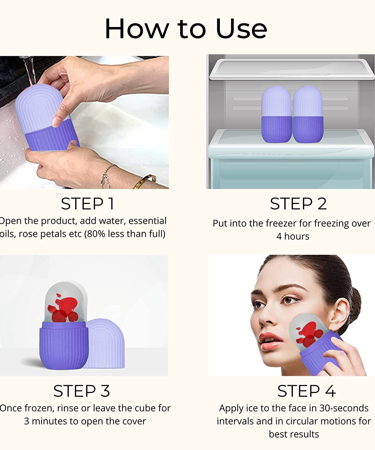 Beauty Ice Roller for Face & Eye Massage (Reusable, Purple / Without Box)