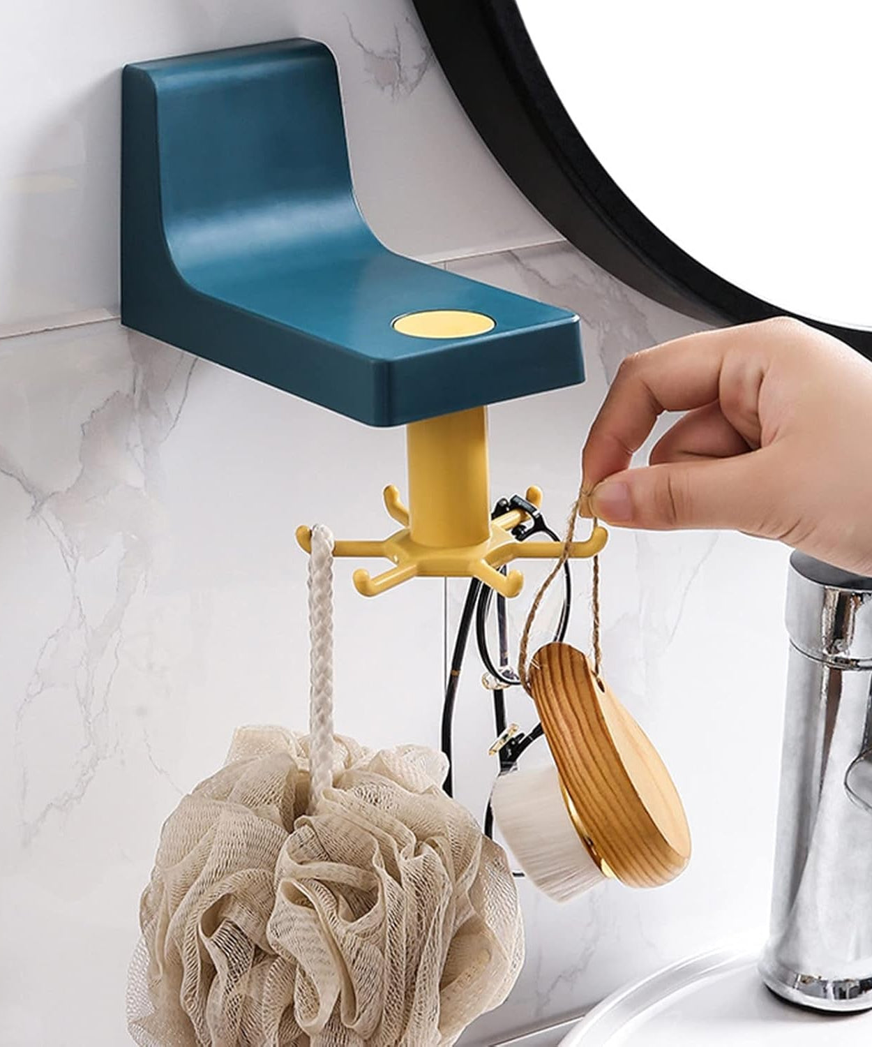 360 Degree Rotating Self Adhesive Plastic Wall Hook Hanger; Multifunctional Hanger with 6 Heavy Duty Claw Hooks