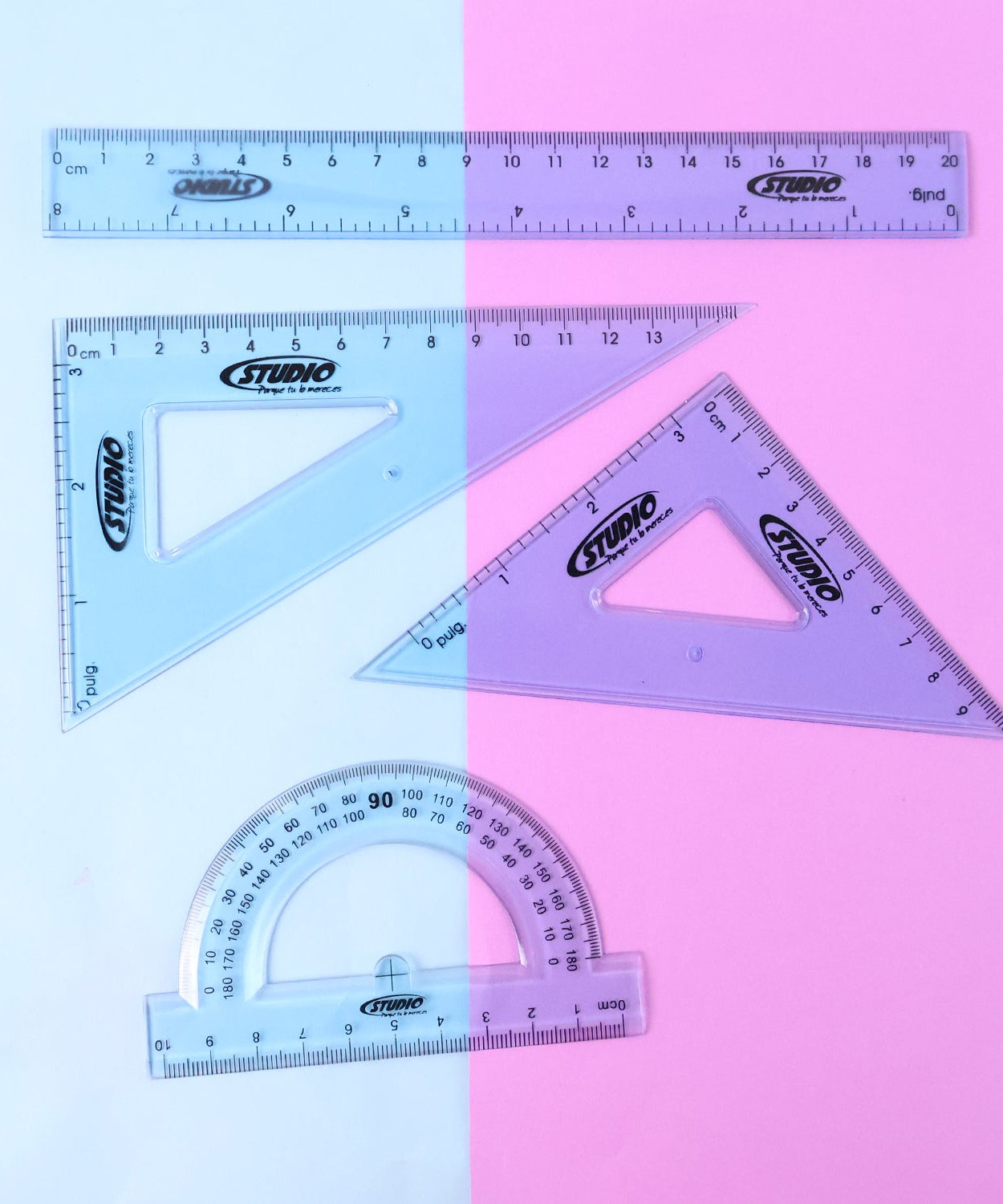4-Piece Transparent Geometry Instrument Set with Ruler