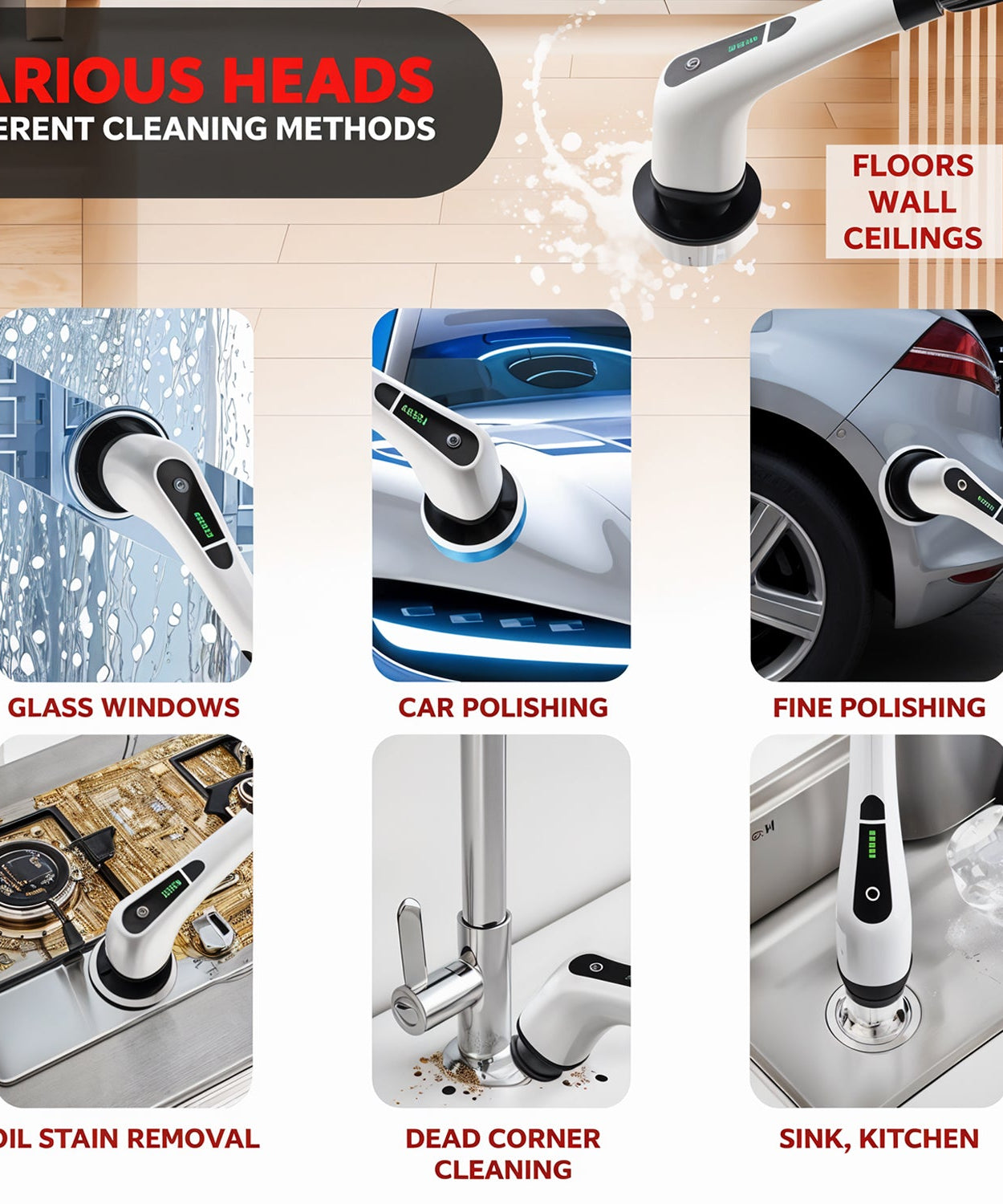 7-in-1 Electric Spin Scrubber Cleaning Brush with Extension Handle (1 Set)