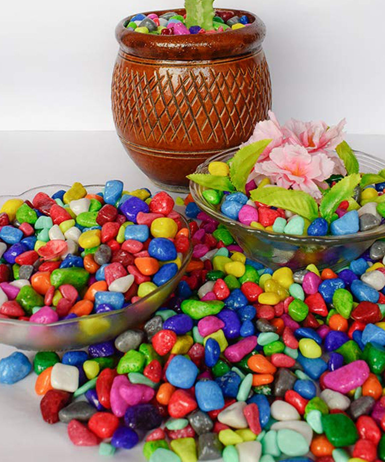 Vibrant stones for vases and garden decoration