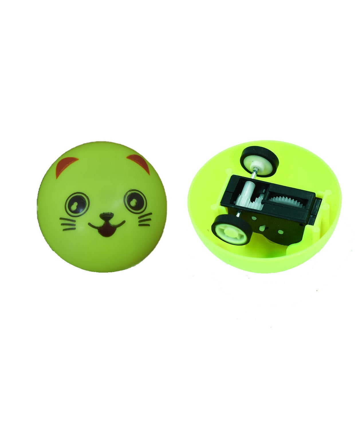 Smiley face pull back toy with wheels