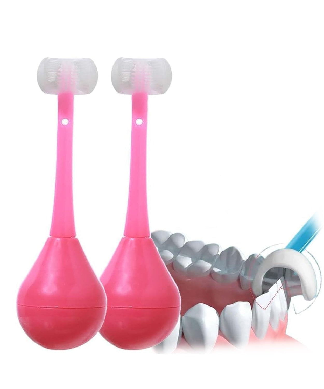 Children's 3-sided toothbrush, soft bristles and silicone head, ideal for ages 2-12.