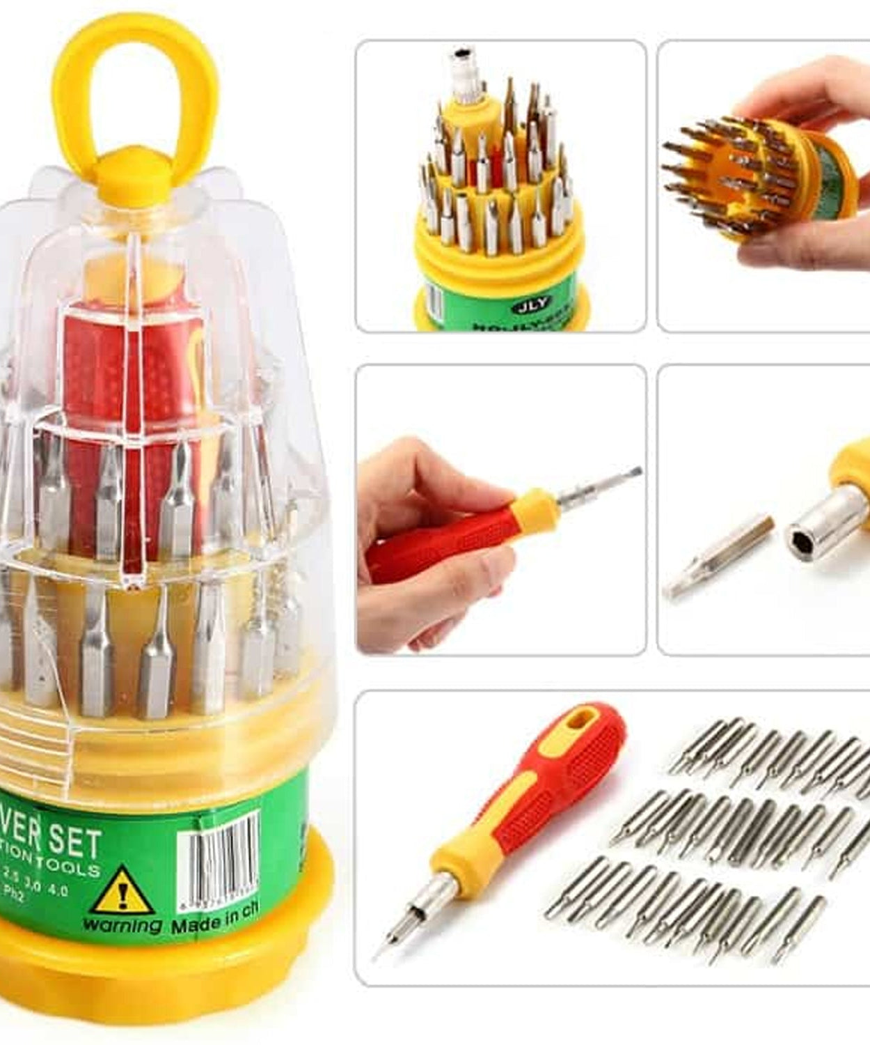 Repair tool set with 31 magnetic screwdrivers.