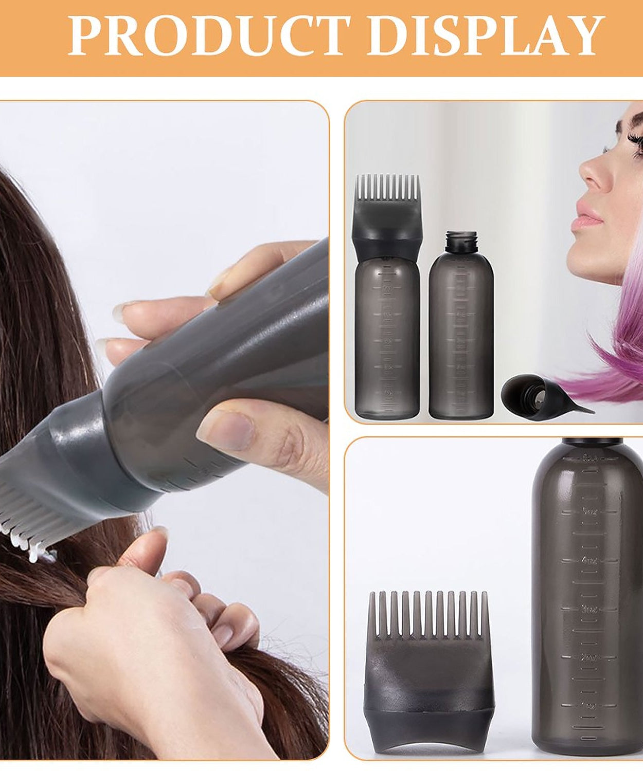 Comb Applicator Bottle, Hair Oil Applicator Bottle for Hair Dye Bottle Applicator Brush with Graduated Scale, Professional Brush Applicator Comb Hairdressing Coloring Styling Tool (1 Pc), Hair accessories