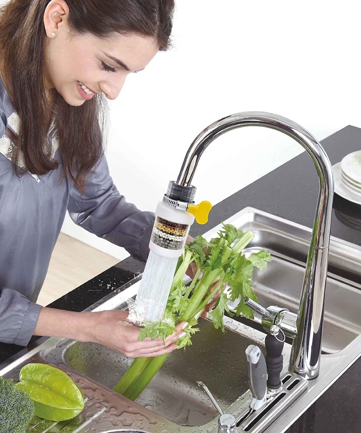 Water filter for kitchen tap, 4-layer carbon, easy to install