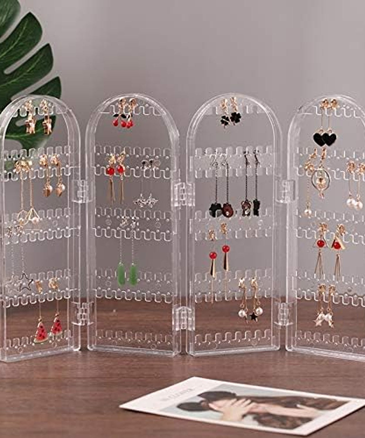 4 Folding Storage Hanger Acrylic Earring Screen Holder Display Stand Clear (1 Set)