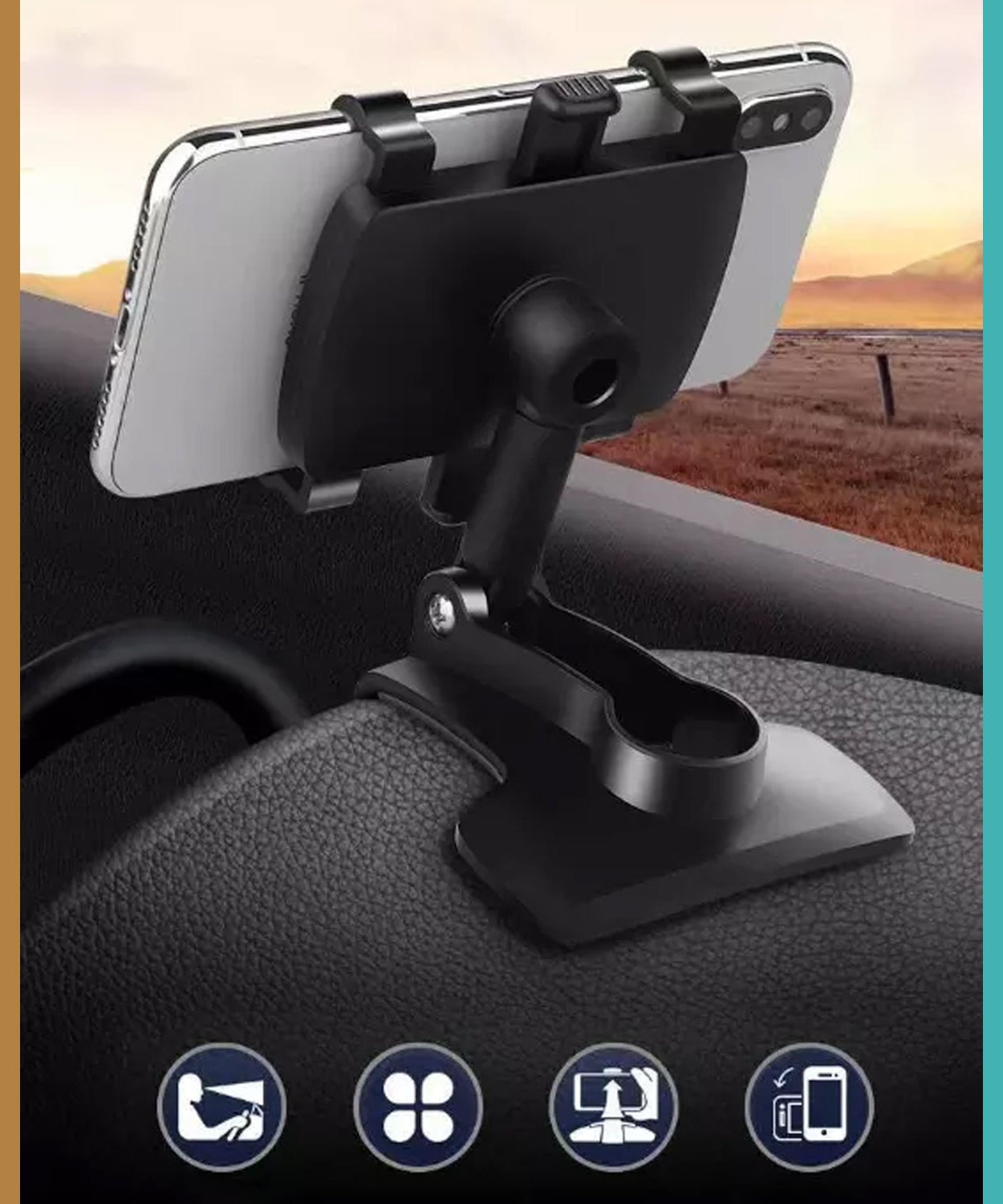 Phone mount stand for car with 180-degree rotation and dashboard compatibility