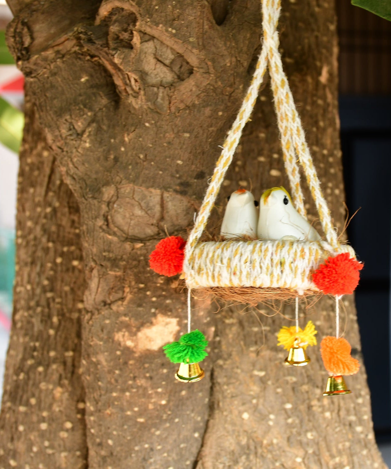 Artificial jute birds nest hanging decor with natural look