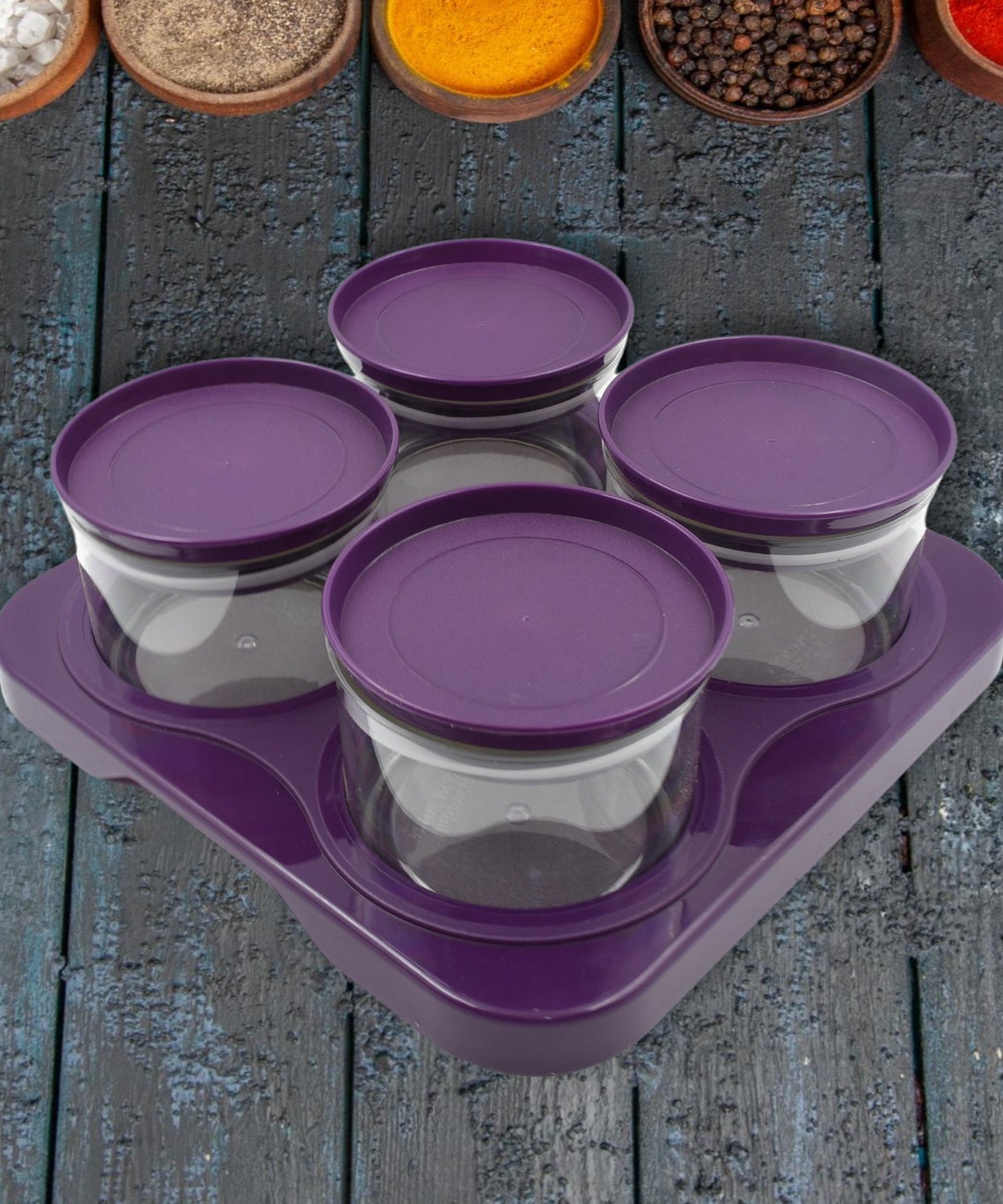 Airtight Plastic 4 Pc Storage Container Set, With Tray Dry Fruit Plastic Storage Container Tray Set With Lid & Serving Tray For Kitchen