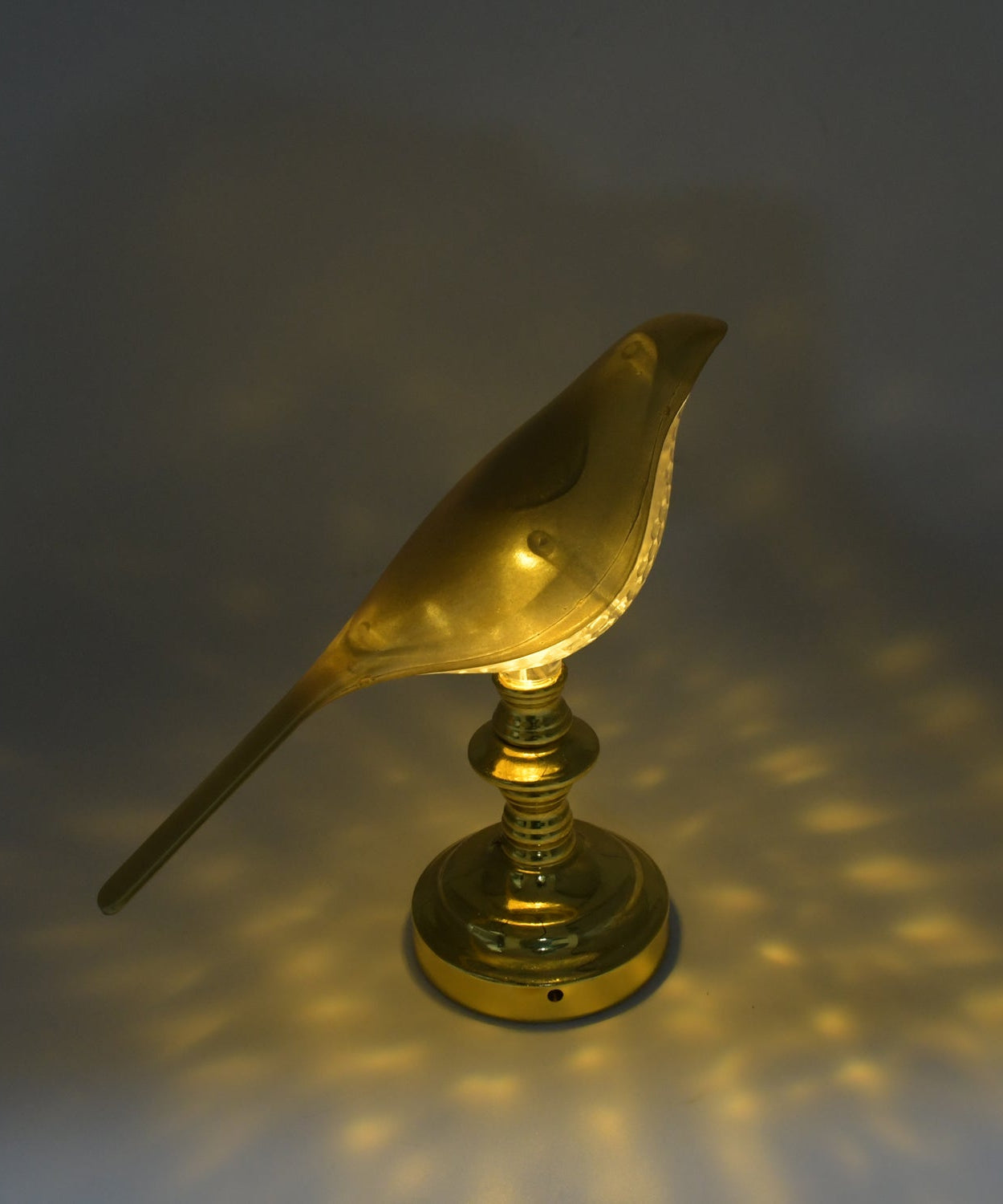 Detailed view of crystal LED table lamp with decorative design