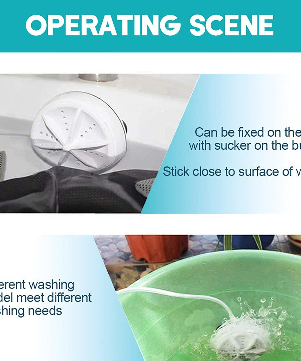 USB turbine wash used while washing cloths in all kinds of places mostly household bathrooms.