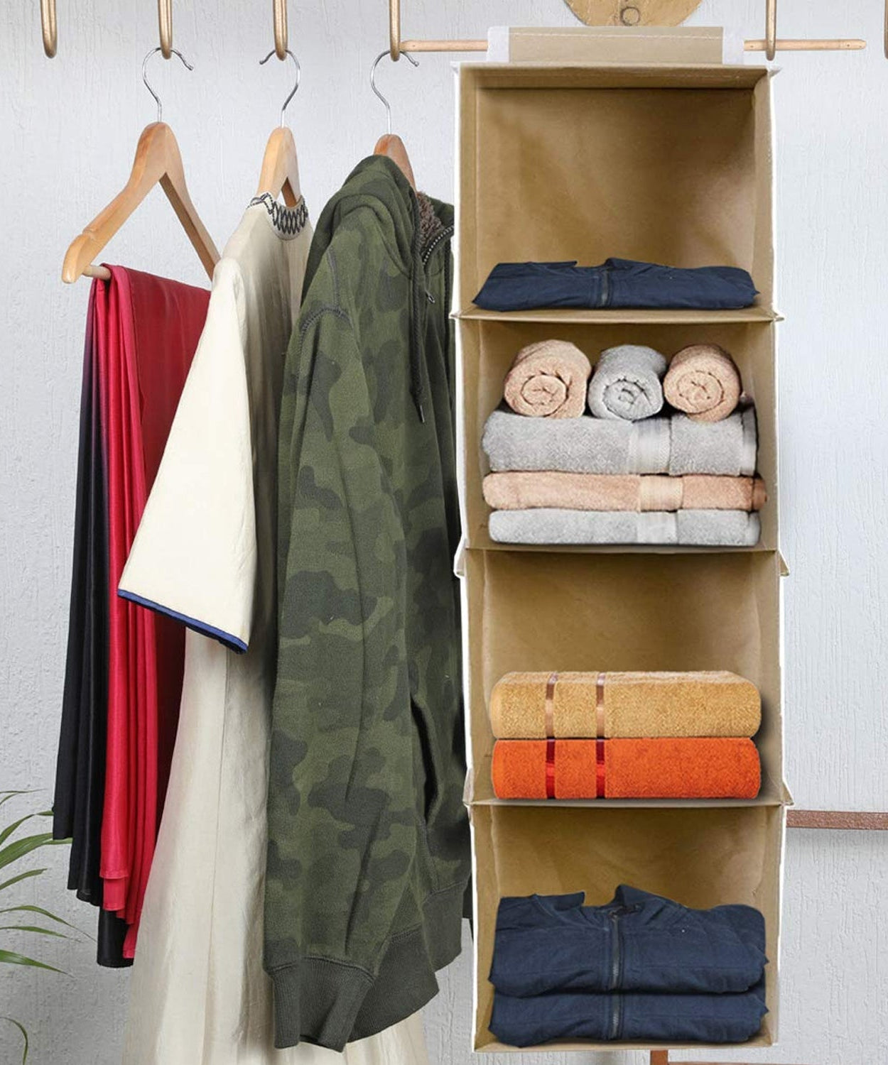 4-shelf hanging closet organizer for clothes
