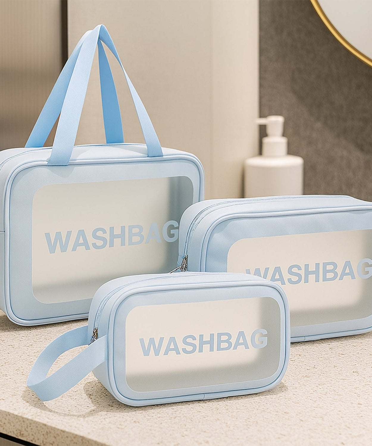 3-IN-1 Waterproof Transparent Travel Toiletry Bag Set