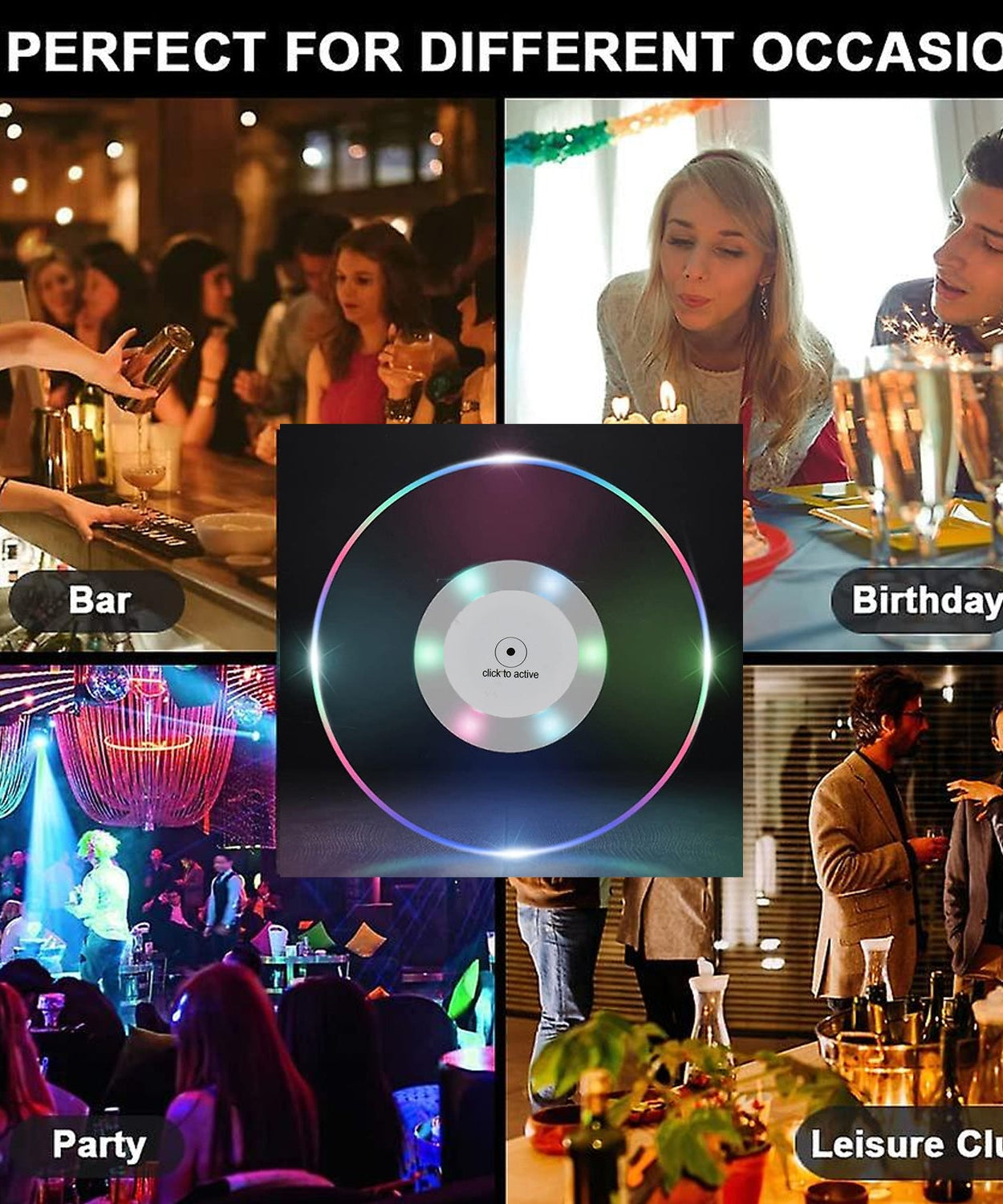 Colorful LED Cocktail Coaster, Round Ultra-Thin LED Drink Coaster (1 Pc)