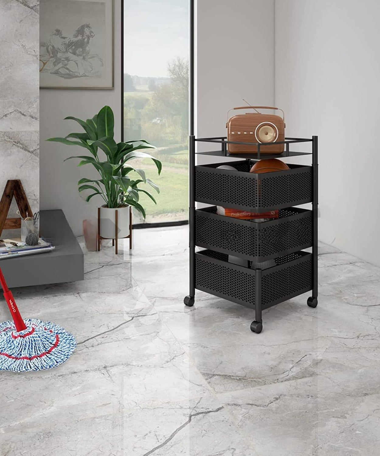 Metal High Quality Kitchen Trolley Kitchen Organizer Items and Kitchen Accessories Items for Kitchen Rack Square Design for Fruits & Vegetable Onion Storage Kitchen Trolley with Wheels (3 Layer)