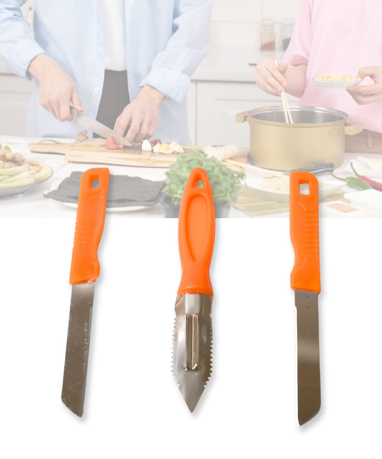 3in1 Multipurpose Stainless Steel Classic Kitchen Knife Set of 3 for Fruits and Vegetable Chopping / Cutting / Peeling, Kitchen Knife / Vegetable Peeler / Plain Knife