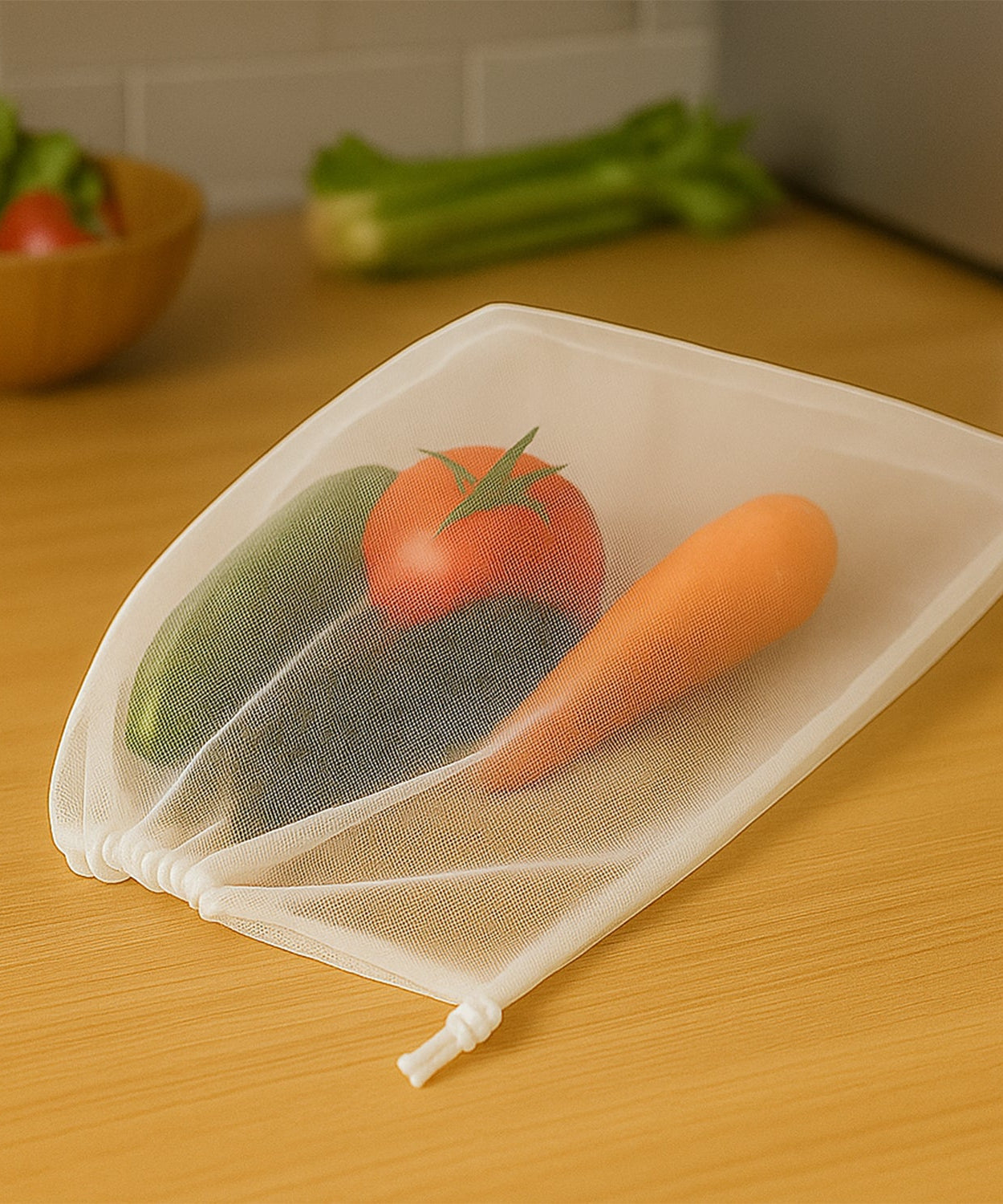 Reusable Transparent Drawstring Mesh Storage Bag (1 Pc)