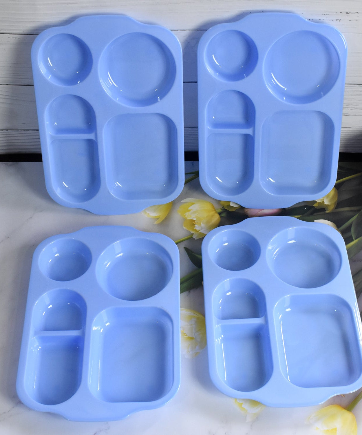 Unbreakable Plastic Food Plates / Biodegradable 5 Compartment Square Plate for Food