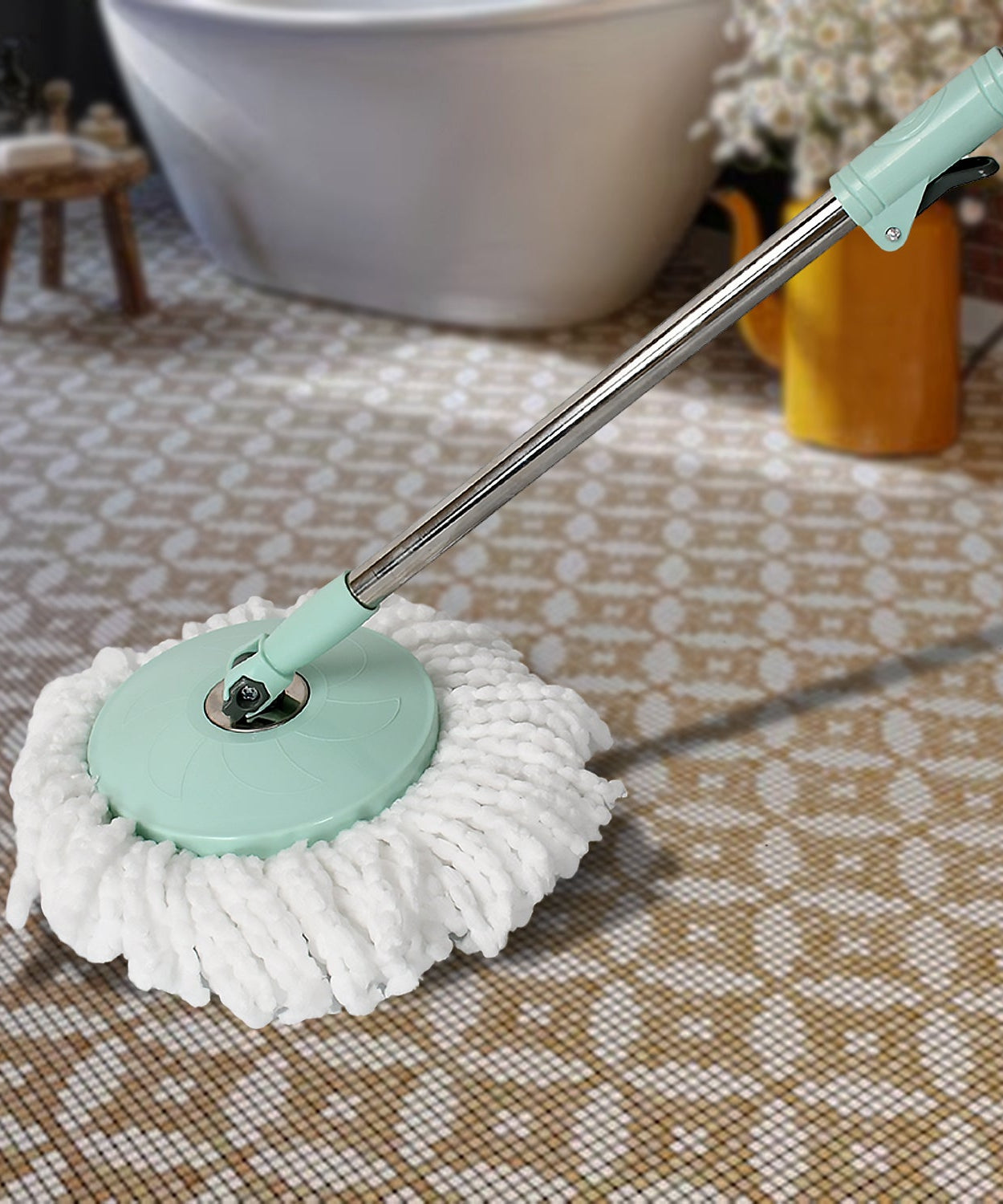 Ganesh Quick Spin Mop Steel Spin, Bucket Floor Cleaning, Easy Wheels & Big Bucket, Floor Cleaning Mop With Bucket, 2 Micro fiber head / Refill