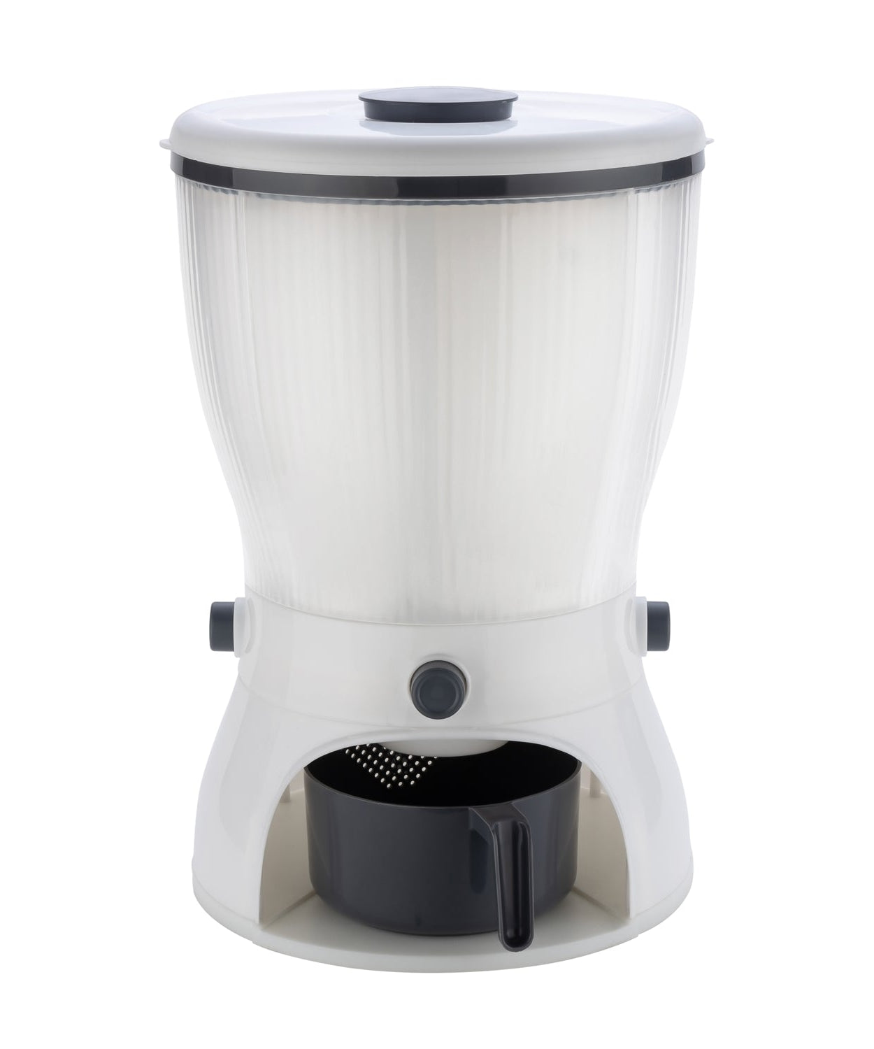 Close-up of the rice dispenser's dispensing mechanism.