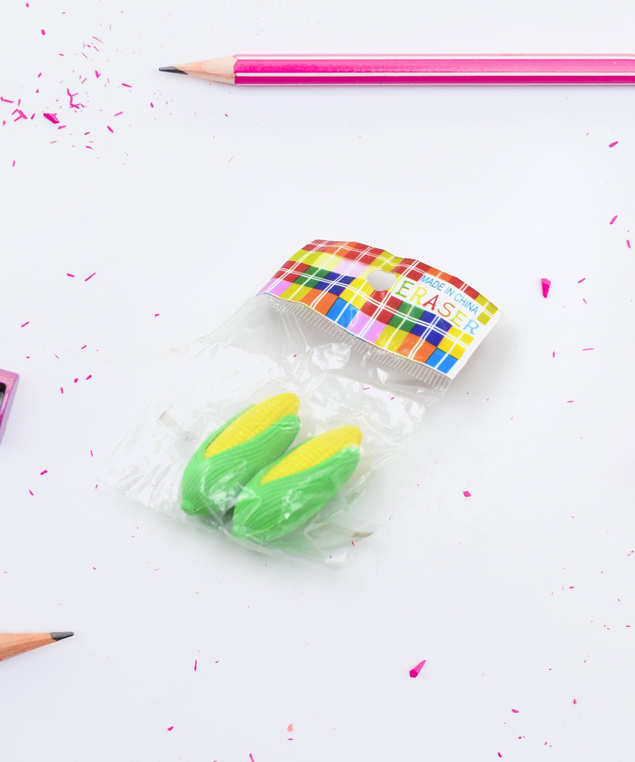 High-quality corn-shaped erasers, set of 2