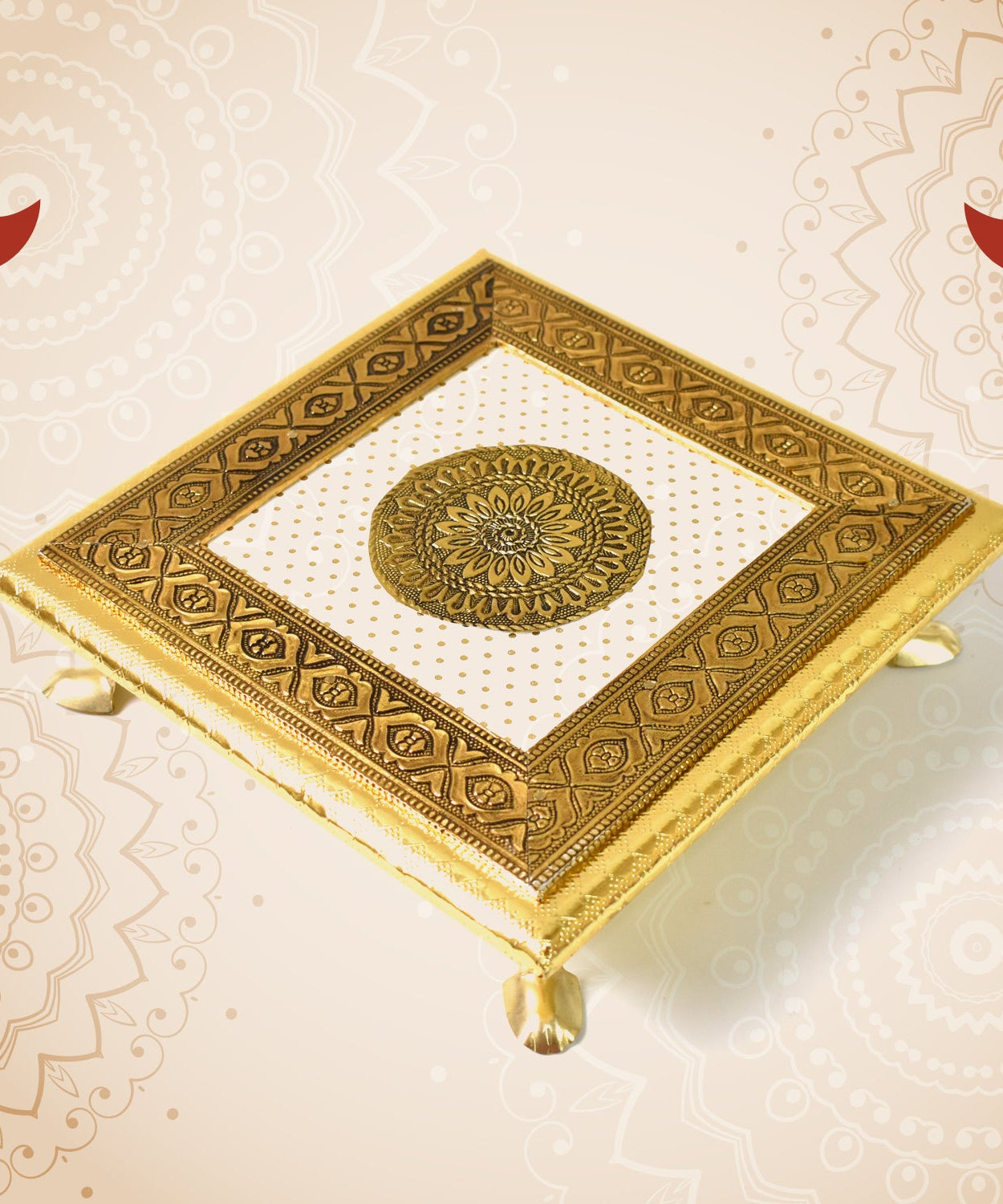 Gold Leaf Engraved Pooja Chowki
