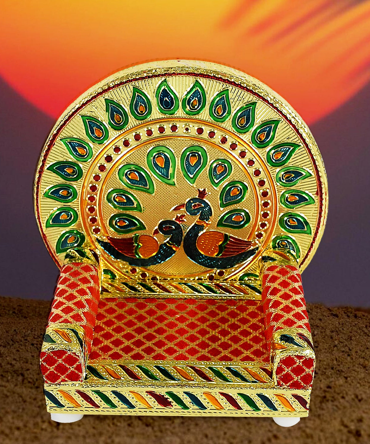 Meenakari Work Laddu Gopal Singhasan  / Sihasan for Pooja Mandir Wooden Krishna Ladoo Bal Gopal Sofa Asan, Home Decorative Premium Look Decorative Singhasan Suitable For Home, Office, Restaurant (2 Pc Set)