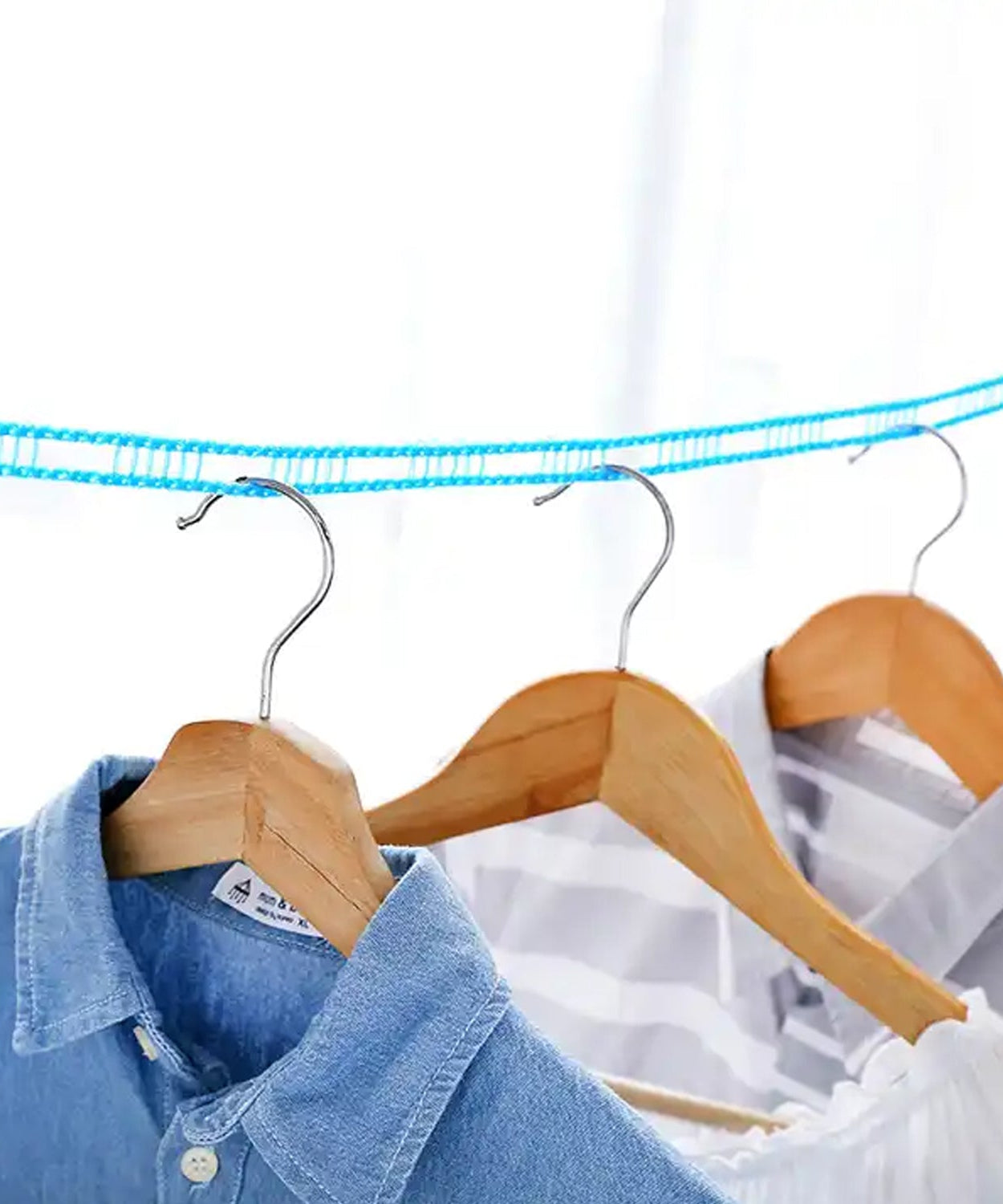 3 Meter Anti-Slip Clothesline Rope - Nylon, Hooks, Indoor/Outdoor