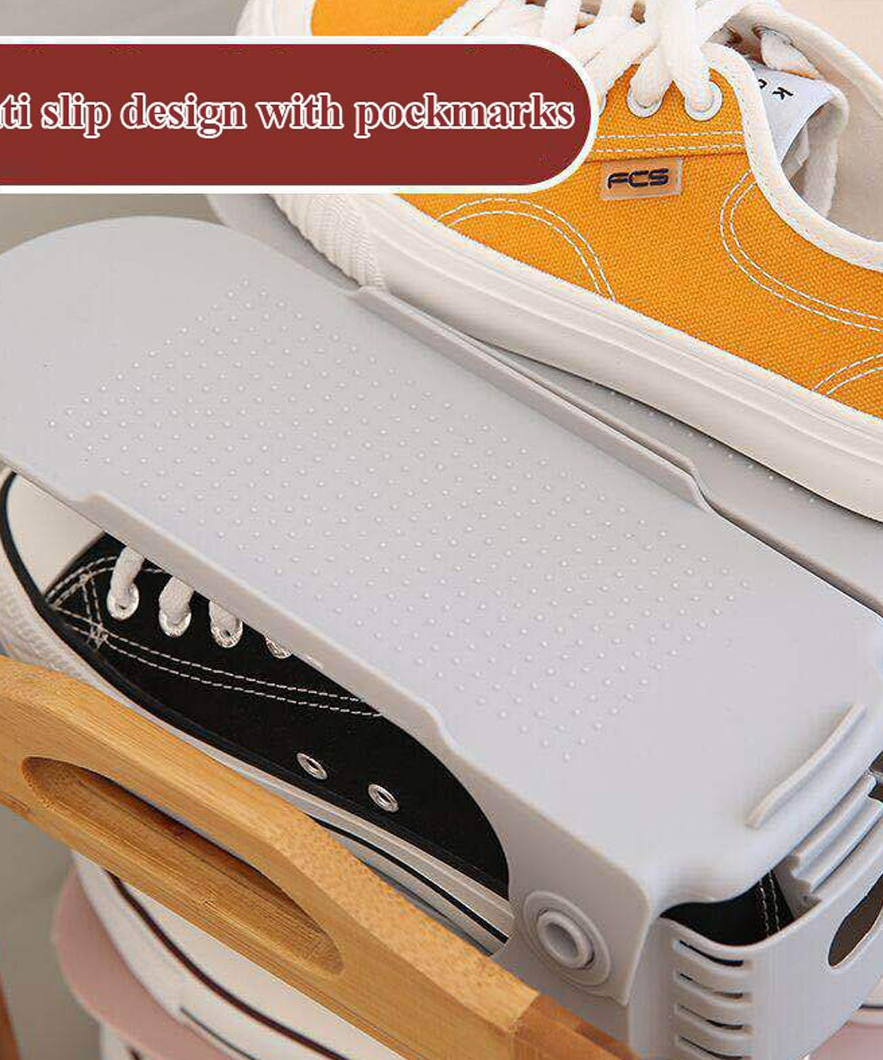 Adjustable shoe slots organizer for neat closet storage.
