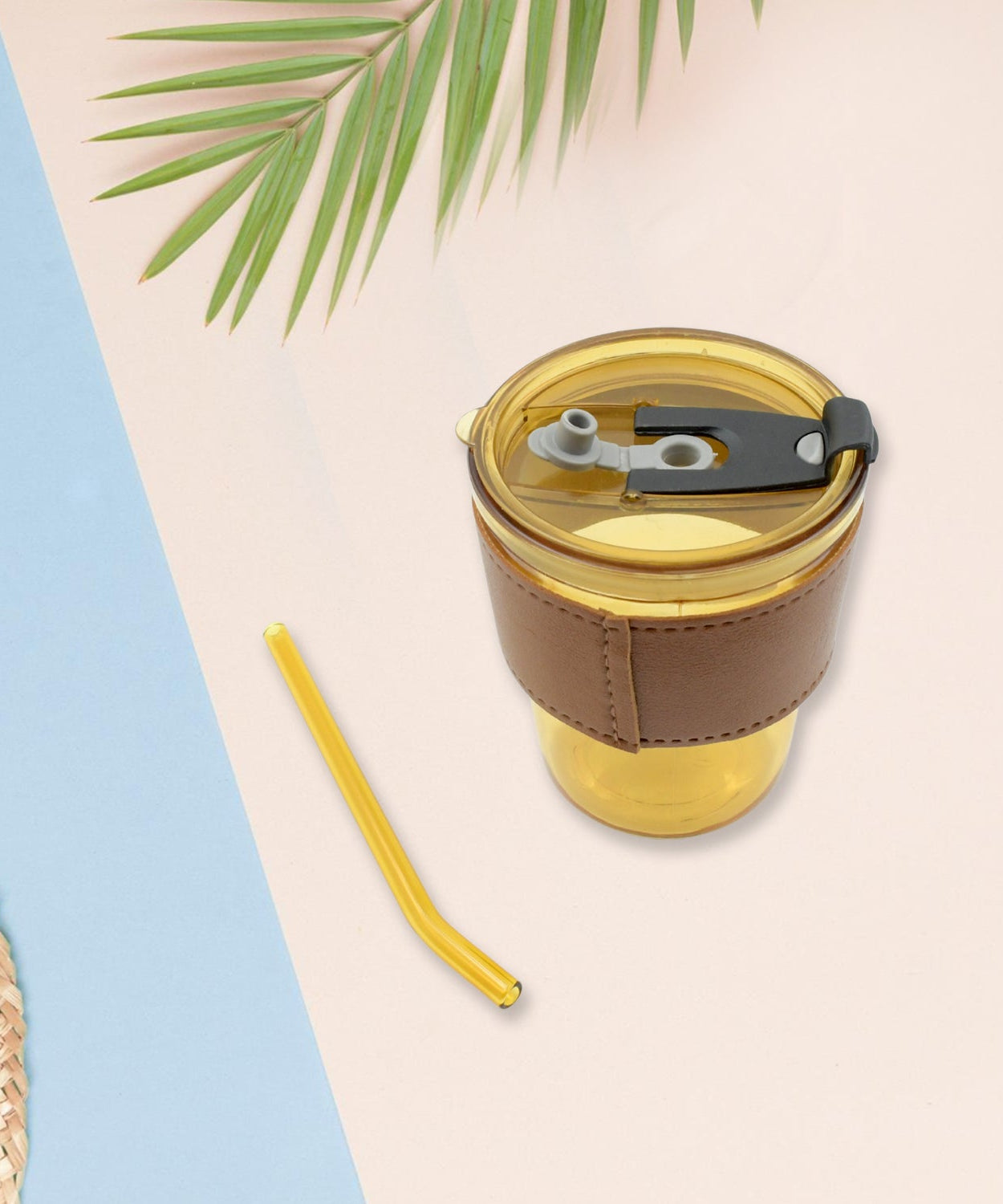 Glass coffee mug with lid and straw for convenience