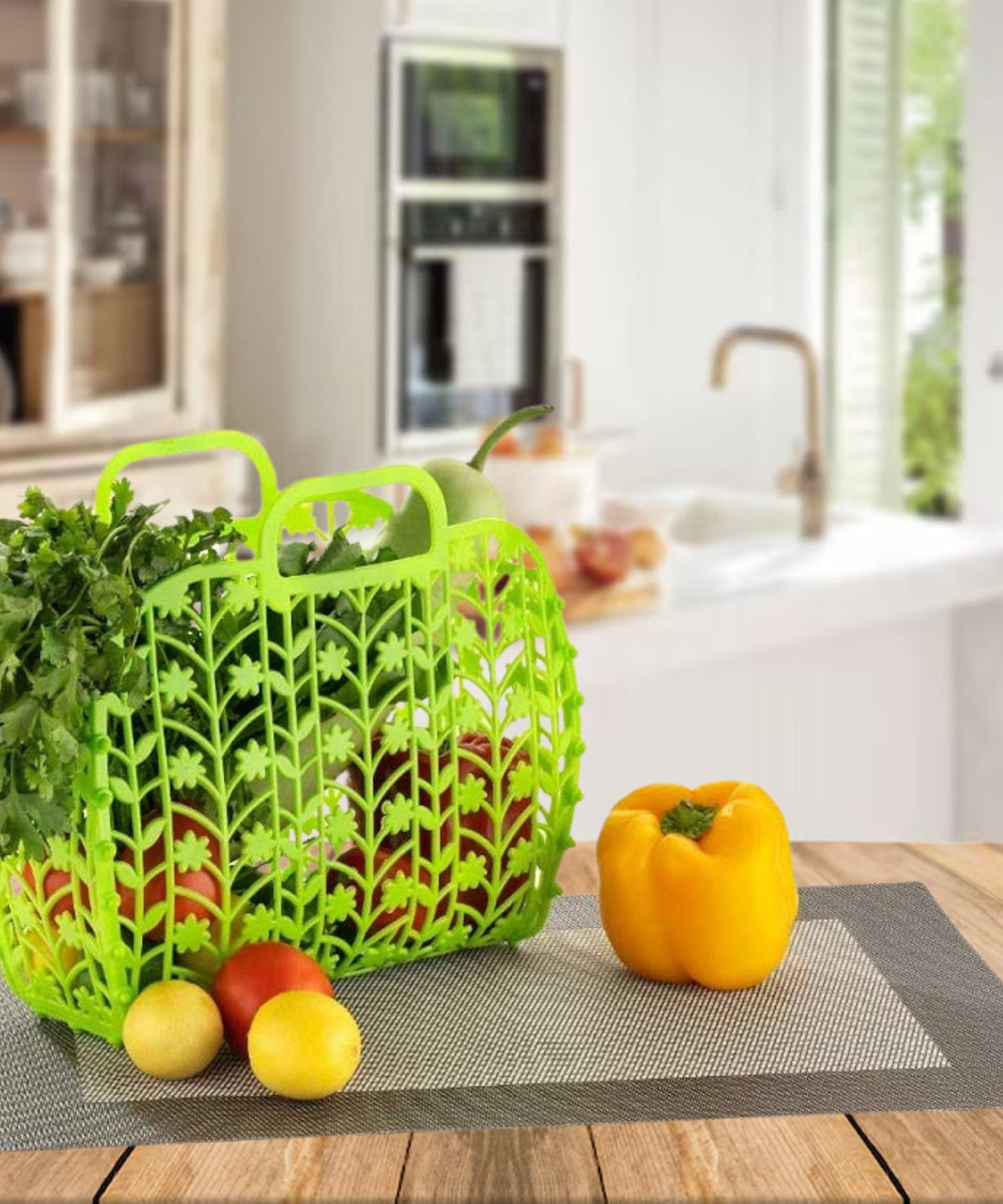 Plastic Foldable Basket Bag || Fruit & Vegetable Storage Basket (3 Pcs Set / Multicolor)