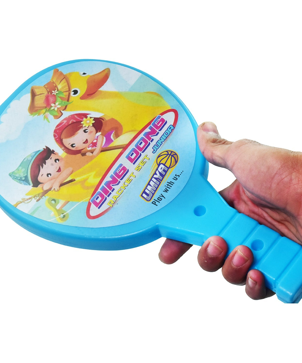 Kids' plastic table tennis rackets and ball set.